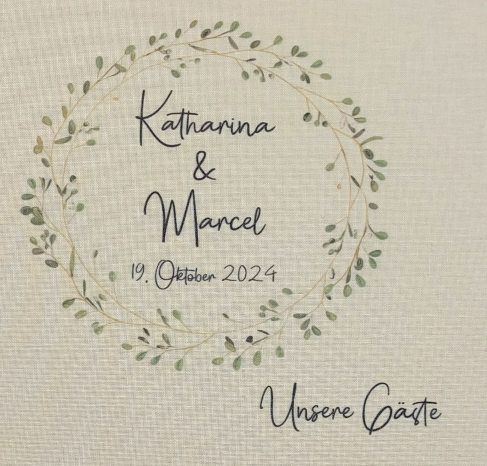 Gästebuch Hochzeit personalisiert "Blätterkranz Rahmen", Hochzeitsgeschenk, Gästebuch bedruckt, Gästebuch floral, Trauzeugen