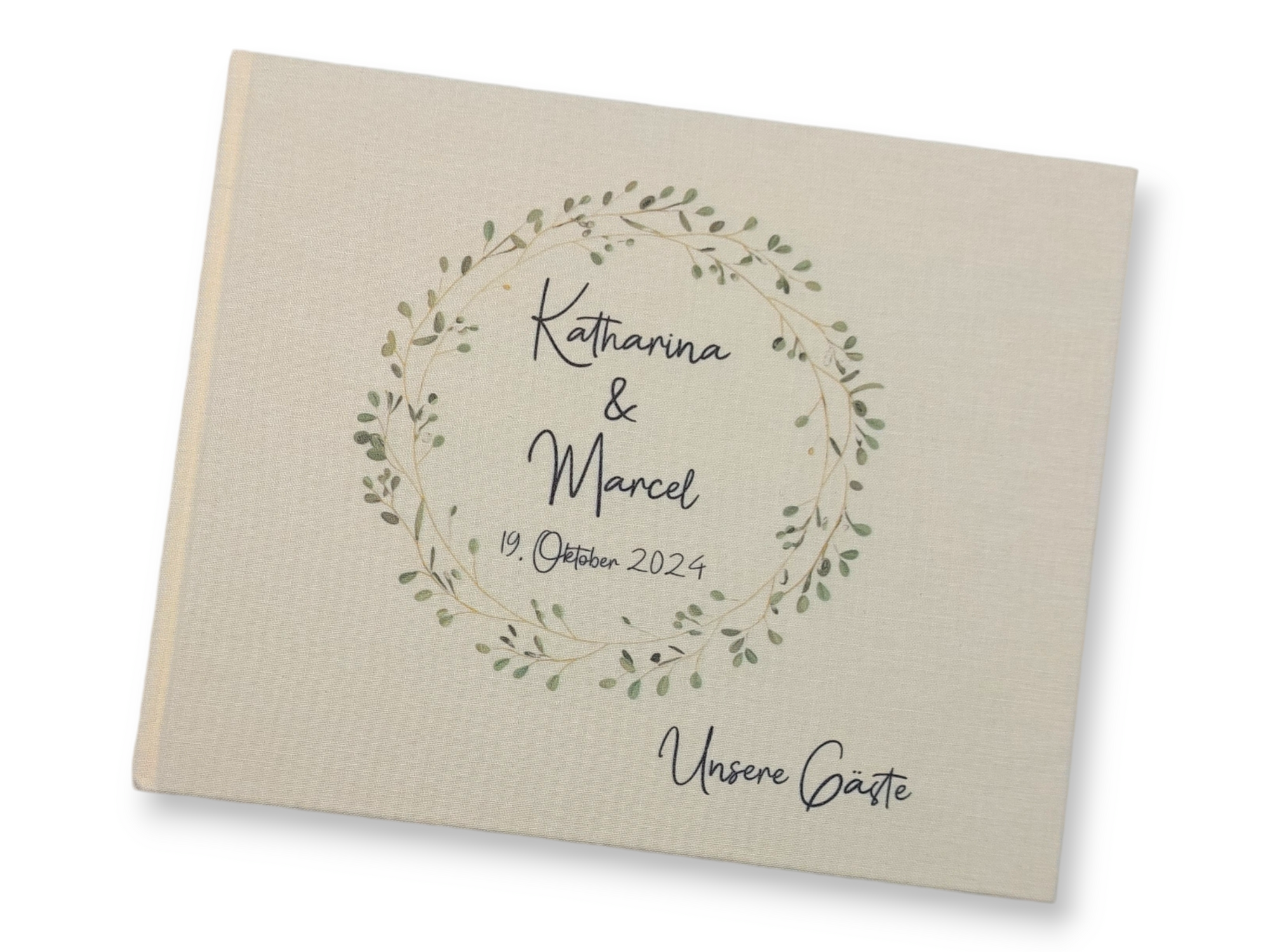 Gästebuch Hochzeit personalisiert "Blätterkranz Rahmen", Hochzeitsgeschenk, Gästebuch bedruckt, Gästebuch floral, Trauzeugen