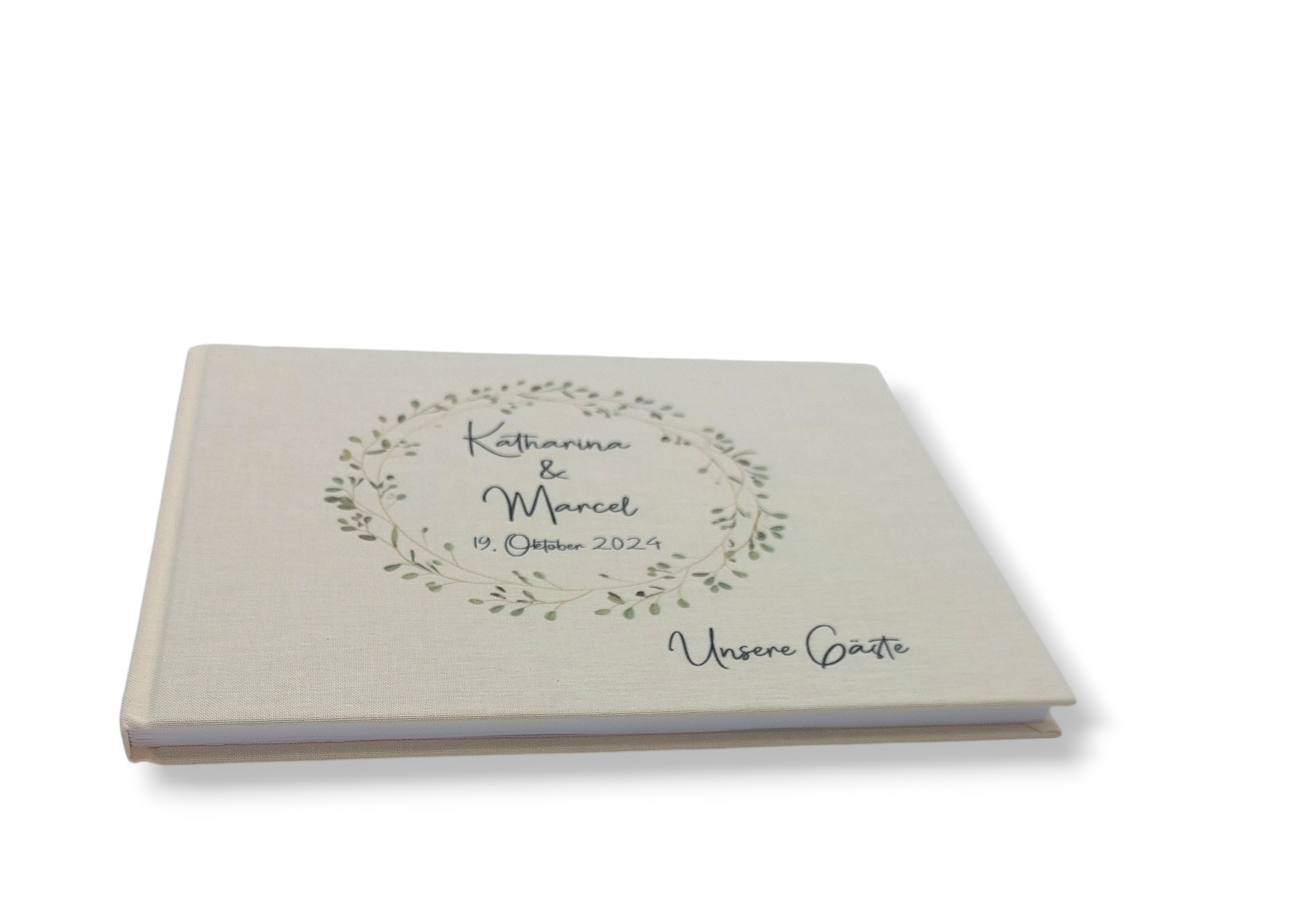 Gästebuch Hochzeit personalisiert "Blätterkranz Rahmen", Hochzeitsgeschenk, Gästebuch bedruckt, Gästebuch floral, Trauzeugen