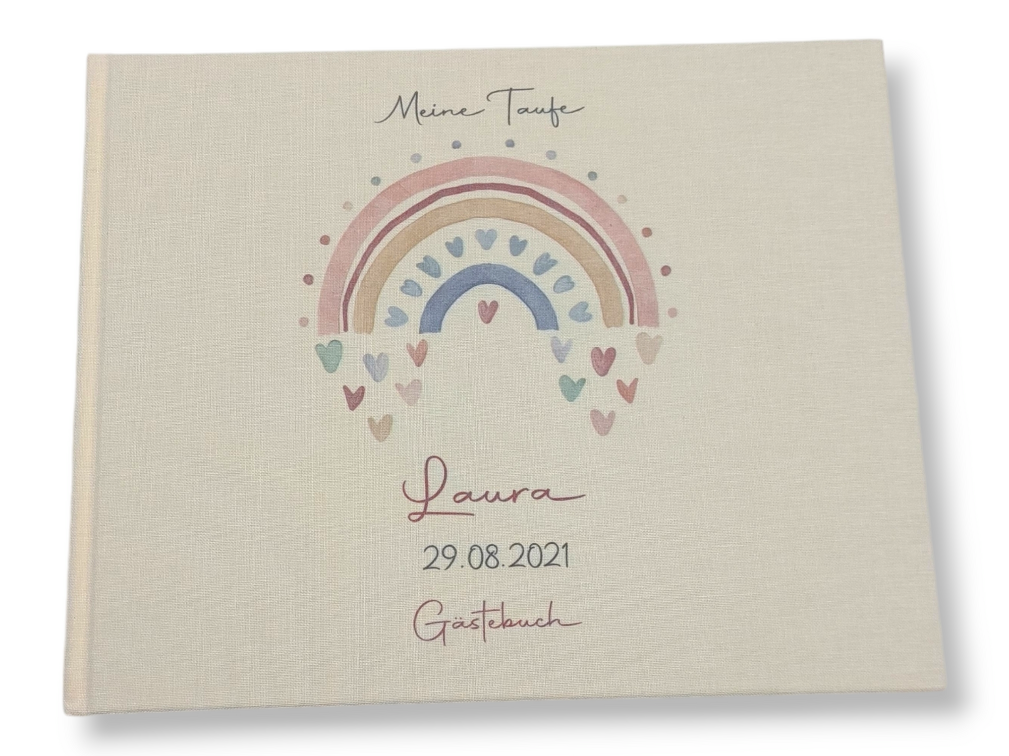 Gästebuch Taufe personalisiert "Regenbogen Herzen", Taufgeschenk,  Erinnerung Taufe