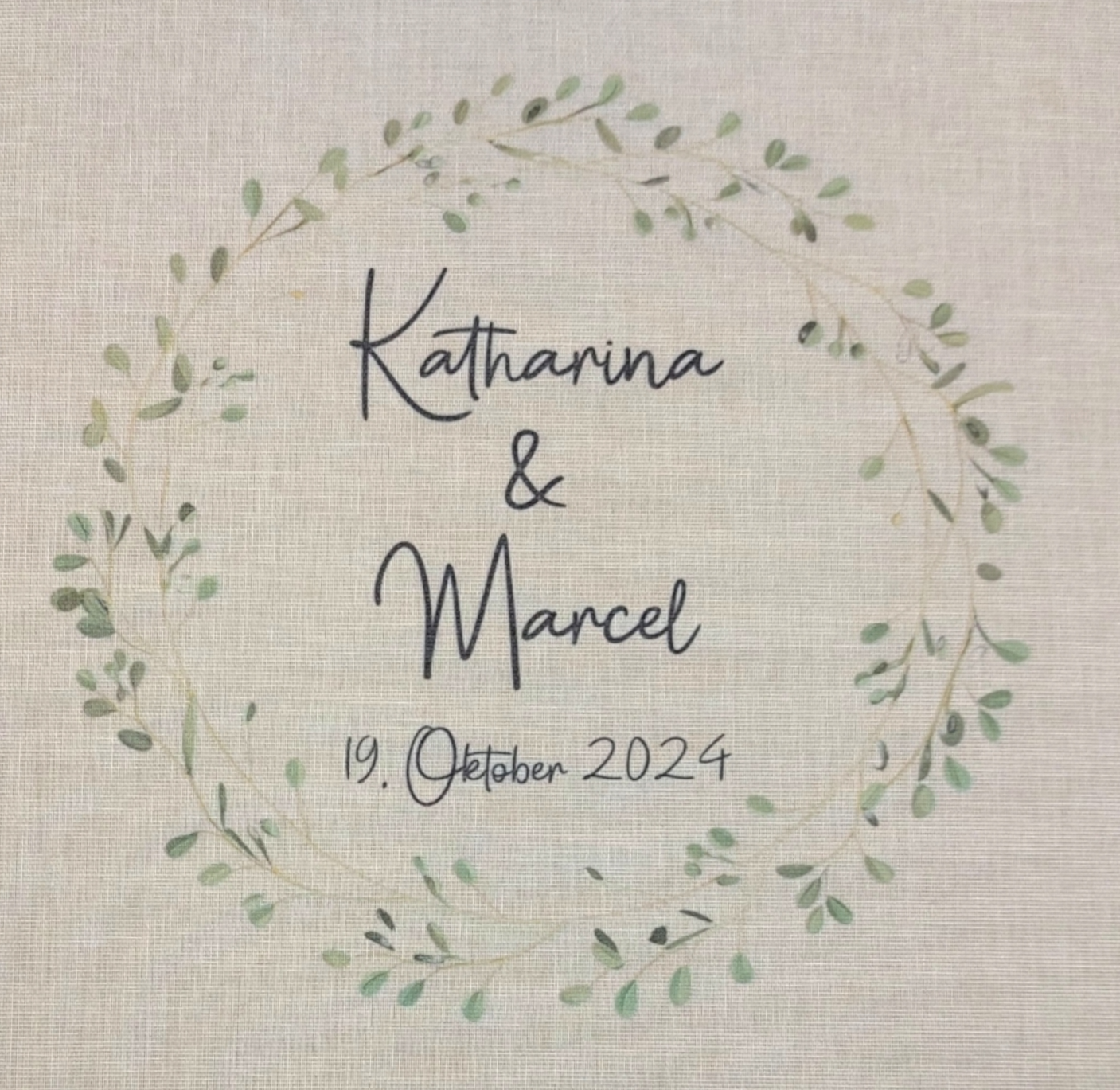 Fotoalbum personalisiert Hochzeit "Blätterkranz" Leinen, Erinnerungsalbum