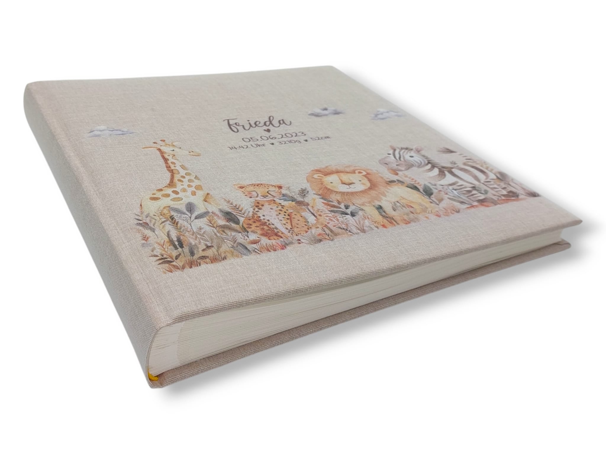 Fotoalbum personalisiert Baby, Kind "Safari Tiere" Leinen