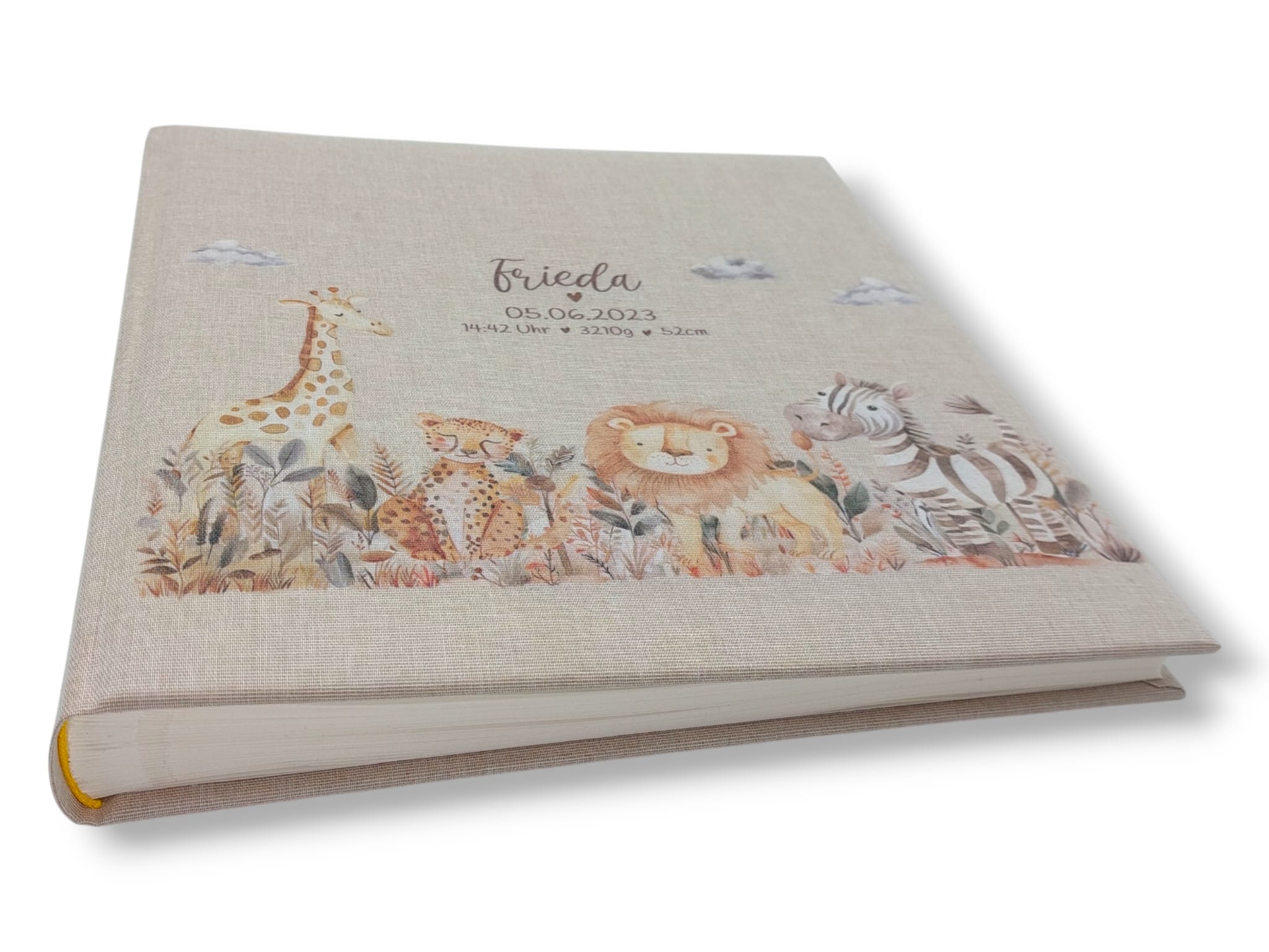 Fotoalbum personalisiert Baby, Kind "Safari Tiere" Leinen