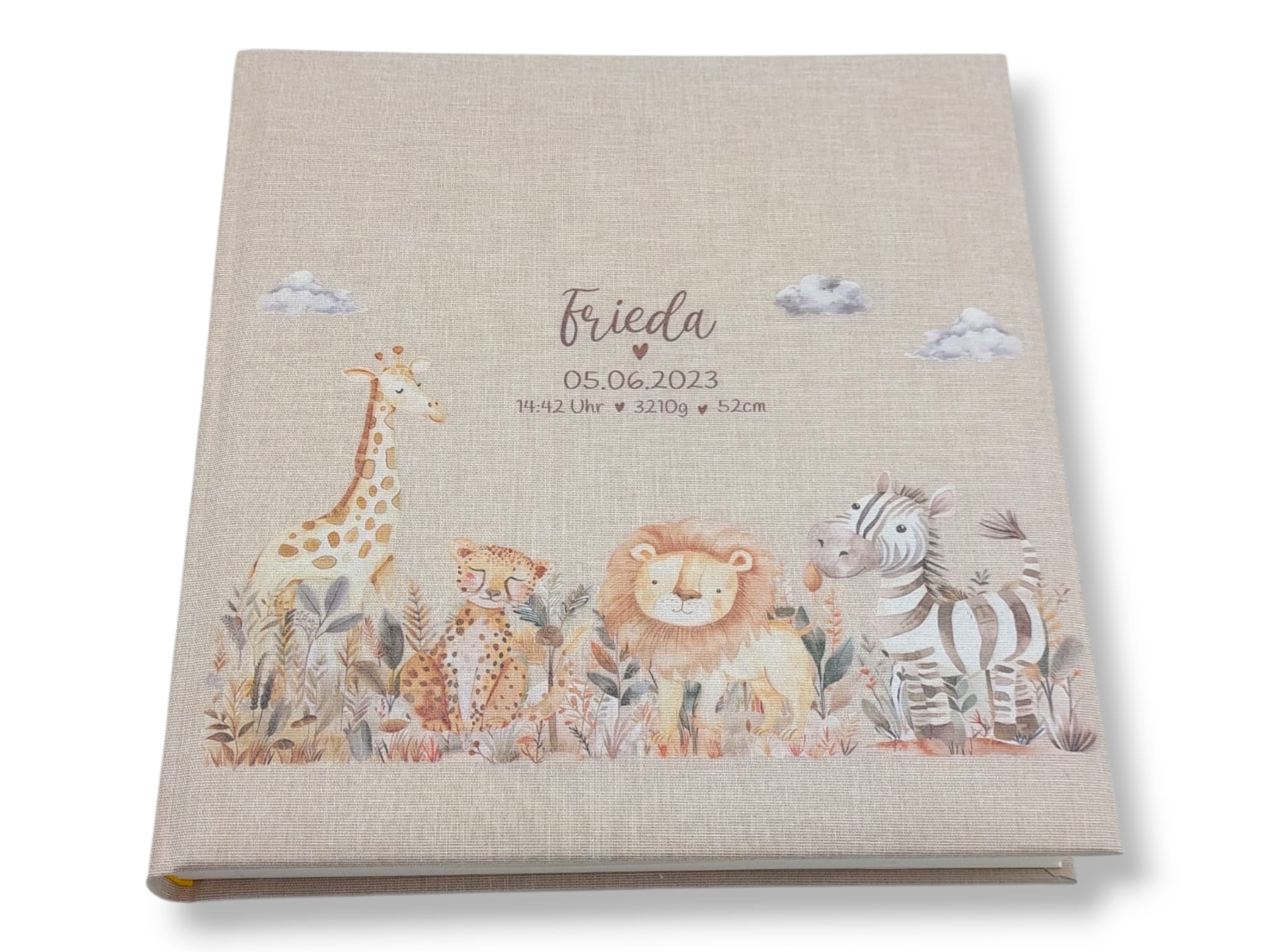 Fotoalbum personalisiert Baby, Kind "Safari Tiere" Leinen