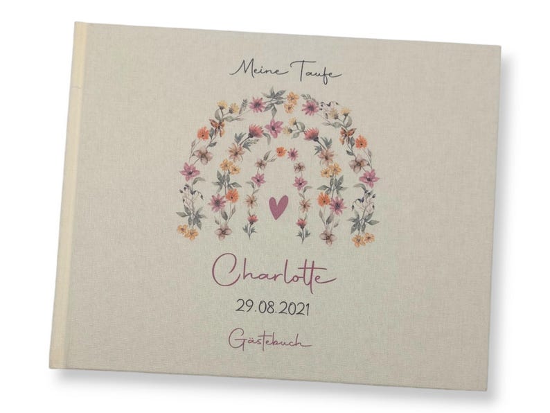 Gästebuch Taufe personalisiert "Blumenbogen", Taufgeschenk,  Erinnerung Taufe