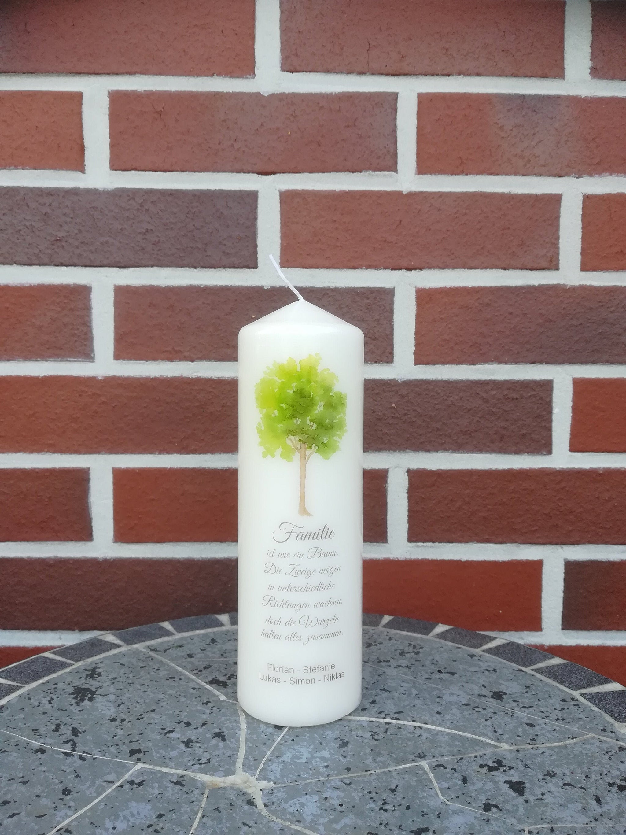 Familienkerze personalisiert mit Namen und Spruch "Baum" / Hochzeit/ Familie