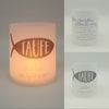 Set 2x Lichthülle, Windlicht zur Taufe "Fisch" / personalisiert mit Name und Datum / Spruch