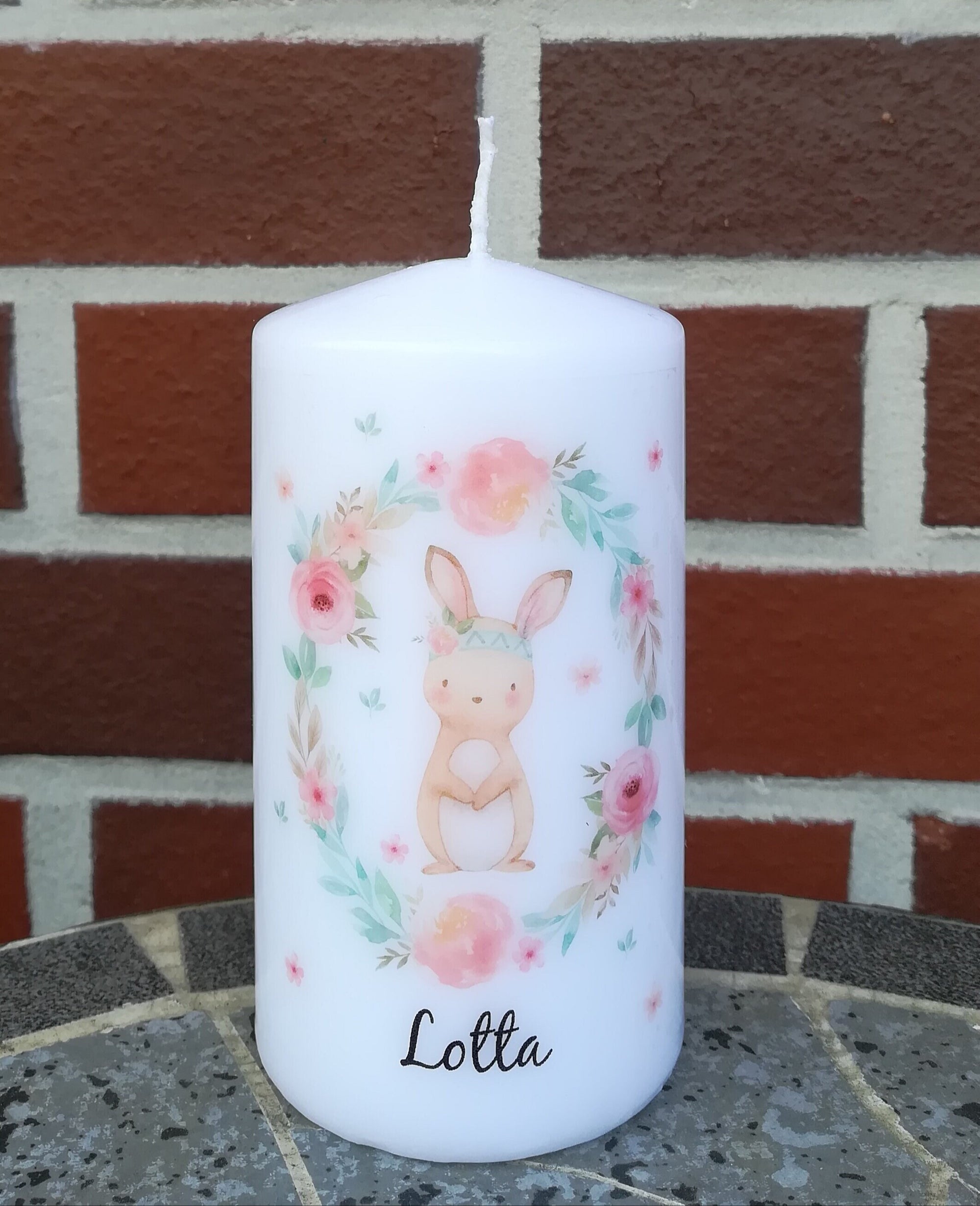 Geburtstagskerze/ Geburtskerze personalisiert "Boho Hase" / Geburt/ Taufe/ Geburtstag