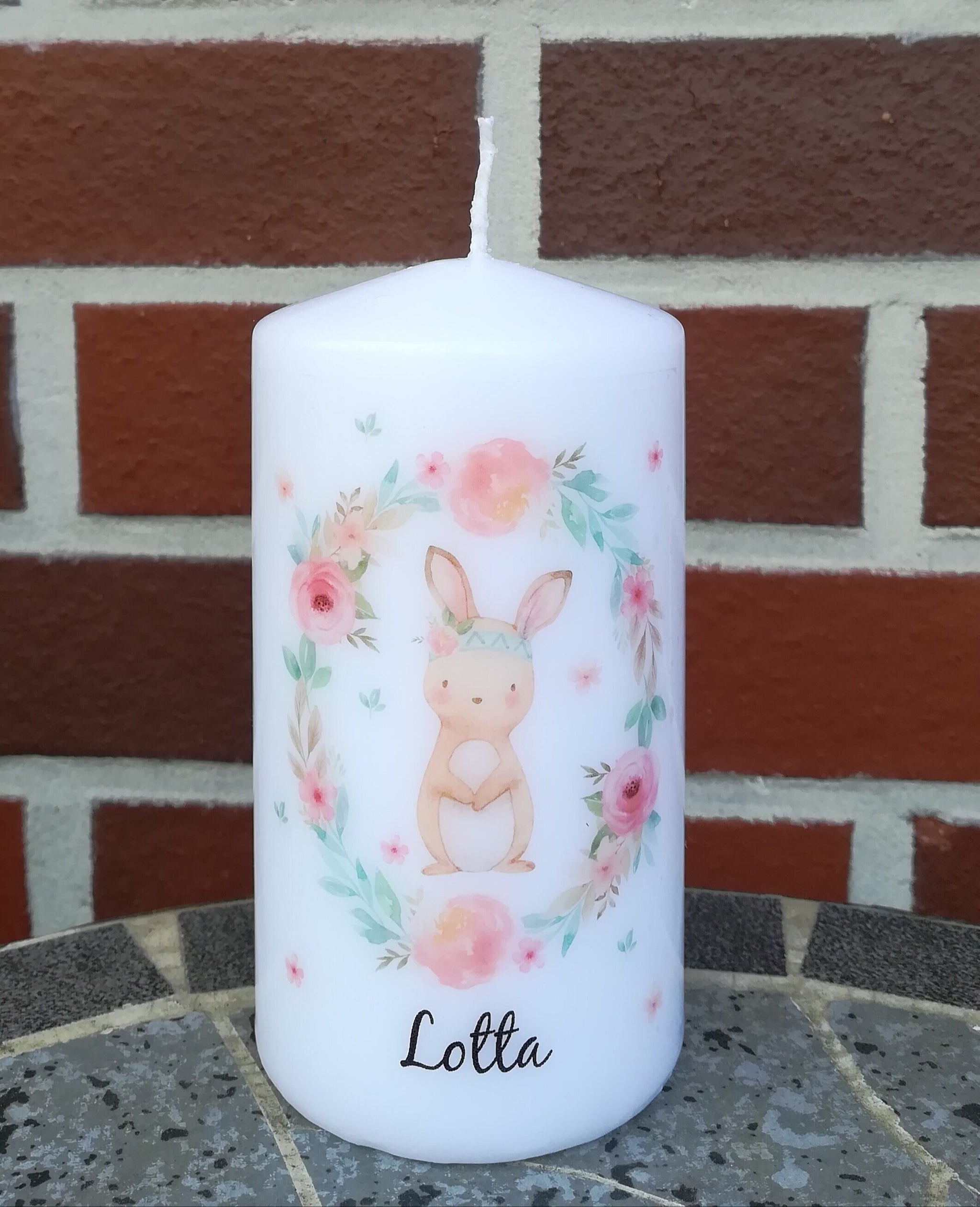 Geburtstagskerze/ Geburtskerze personalisiert "Boho Hase" / Geburt/ Taufe/ Geburtstag