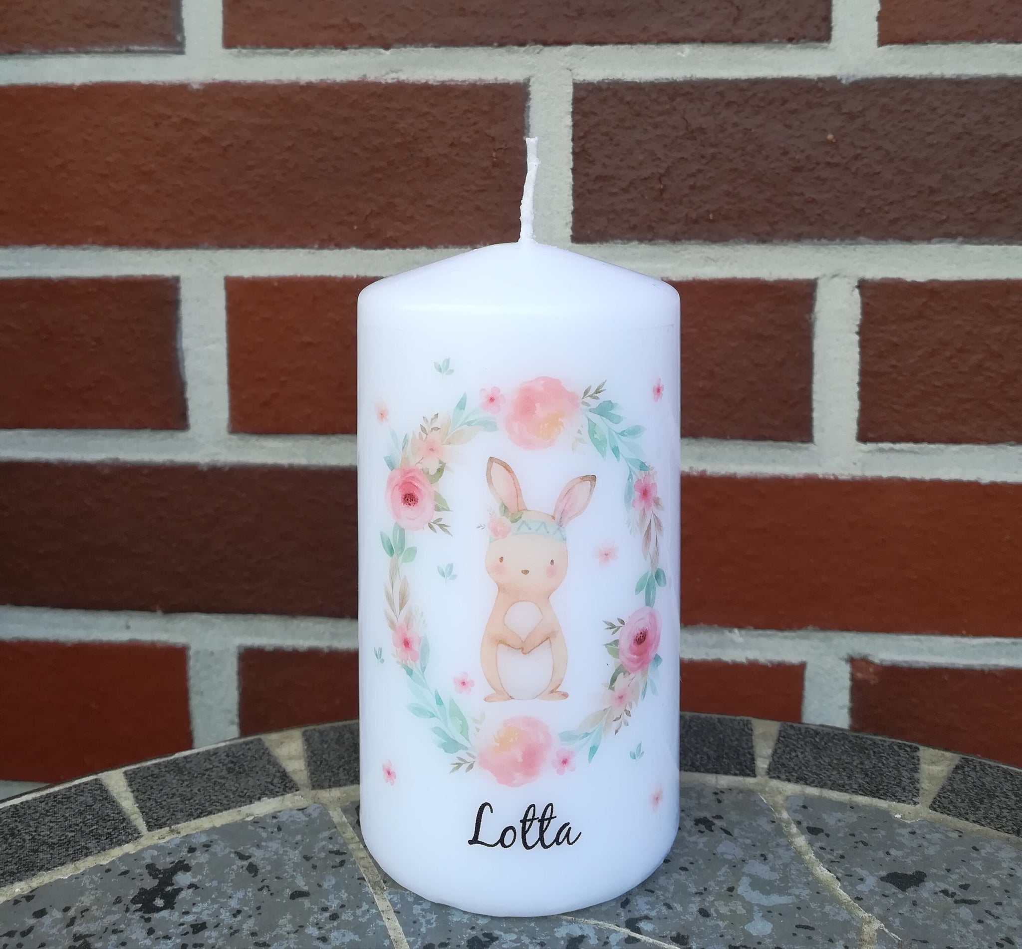 Geburtstagskerze/ Geburtskerze personalisiert "Boho Hase" / Geburt/ Taufe/ Geburtstag