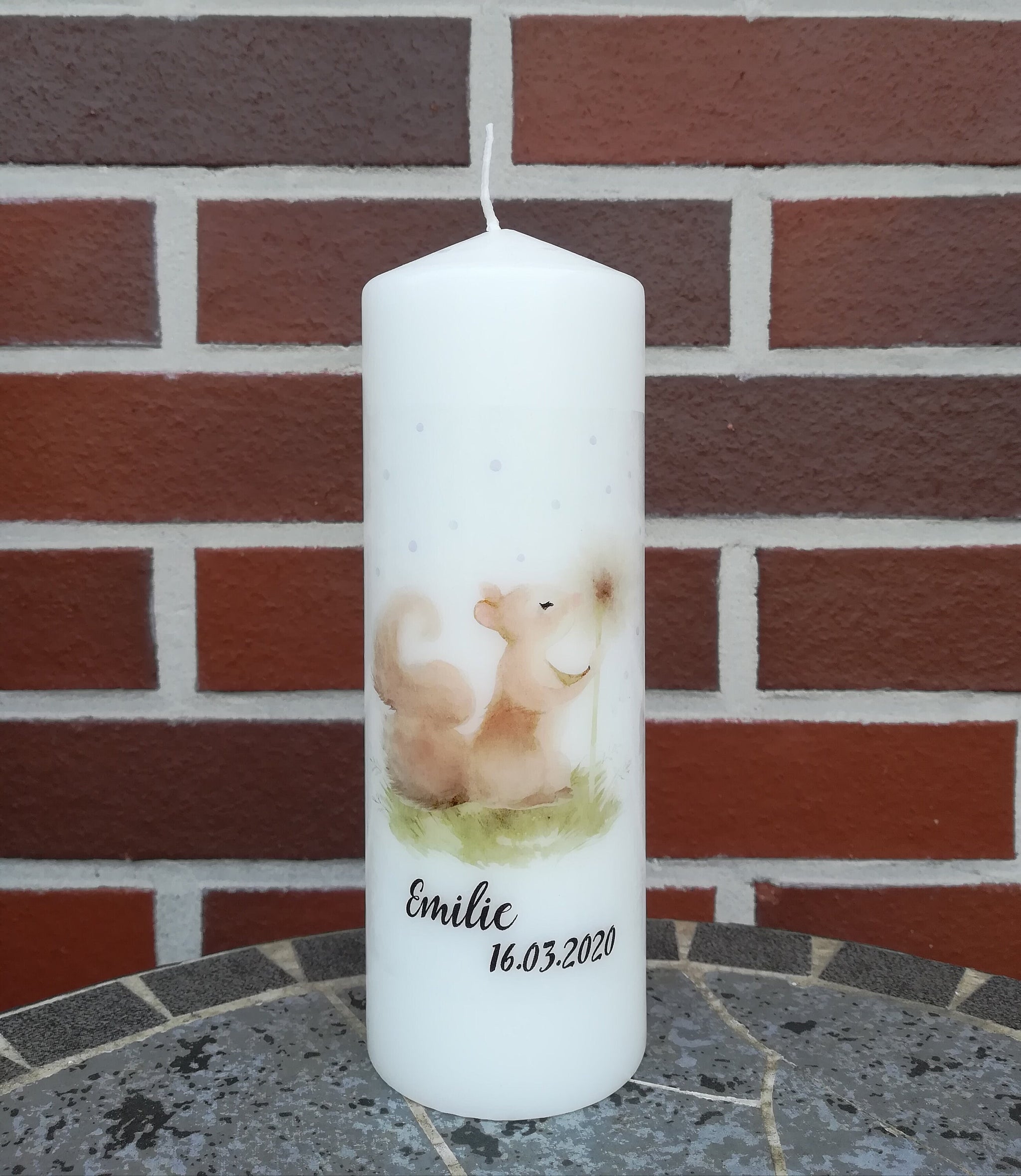 Geburtstagskerze/ Geburtskerze personalisiert "Eichhörnchen pusti " / Geburt/ Taufe/ Geburtstag