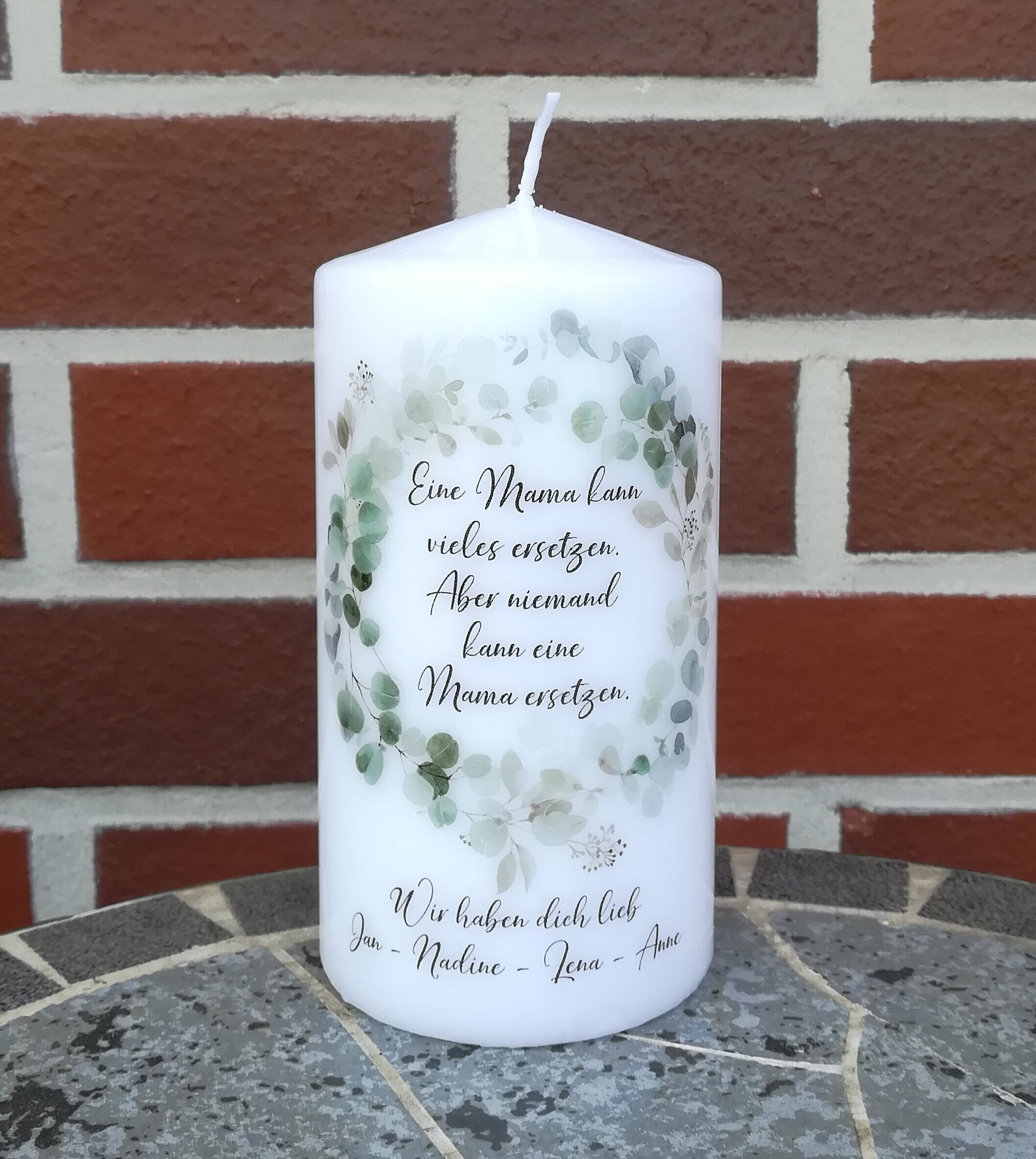 Kerze personalisiert mit Namen "Eukalyptus" Geschenk Mutter, Mama, Oma, Muttertag