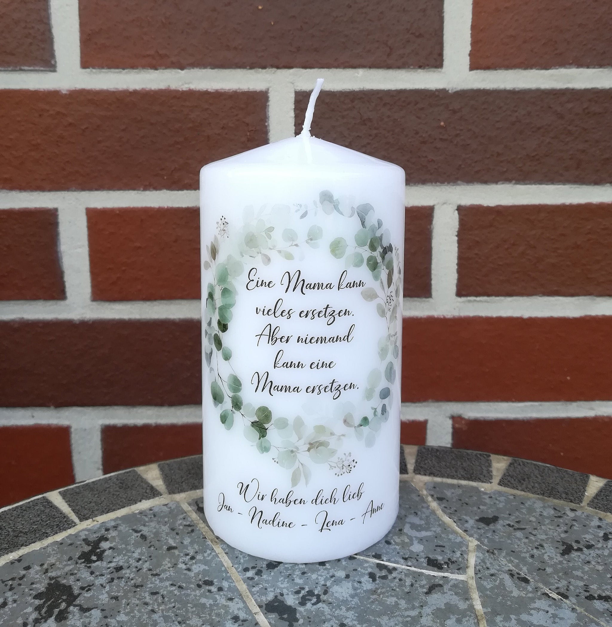 Kerze personalisiert mit Namen "Eukalyptus" Geschenk Mutter, Mama, Oma, Muttertag