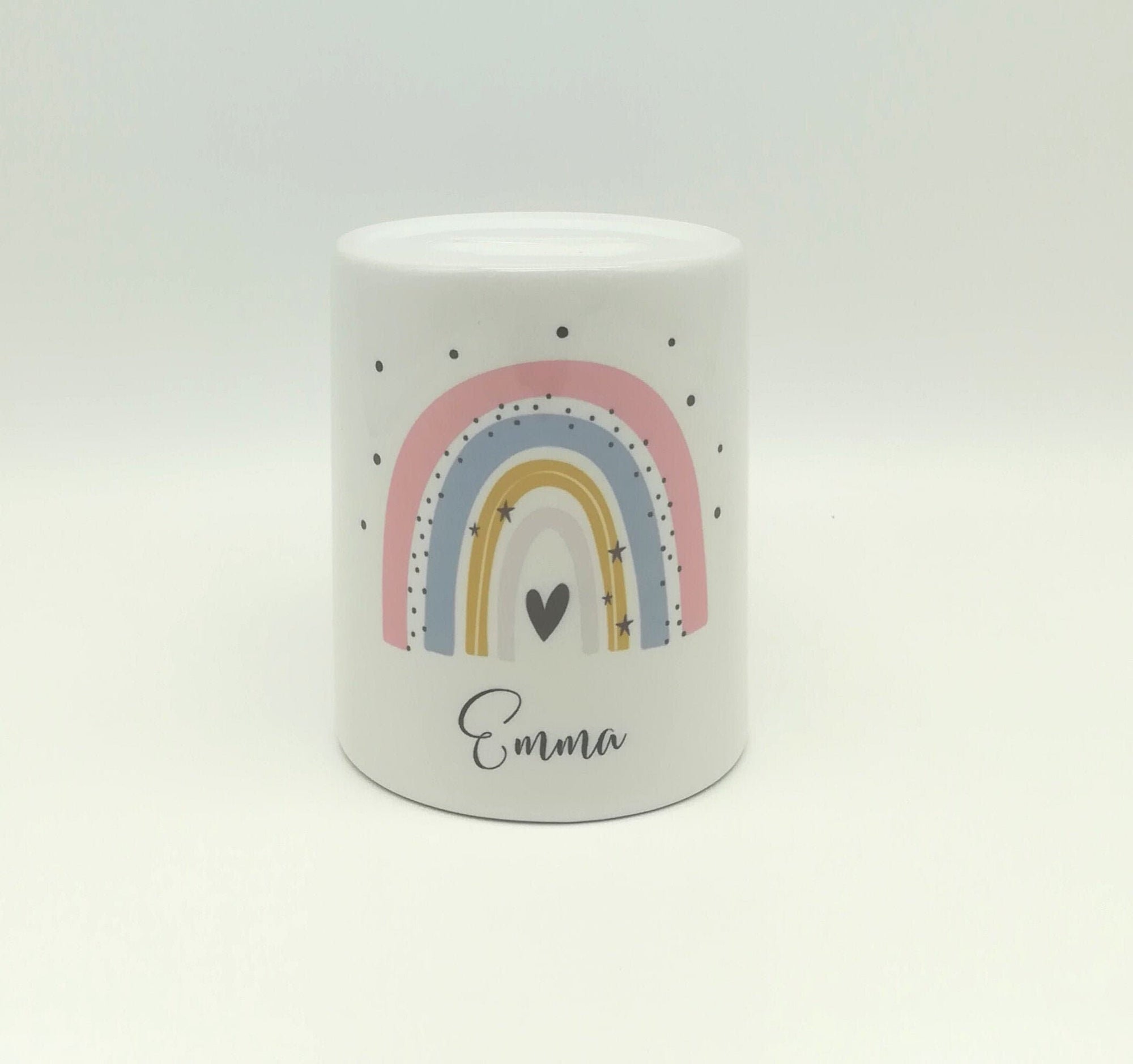Spardose "Regenbogen pfirsich" personalisiert mit Namen