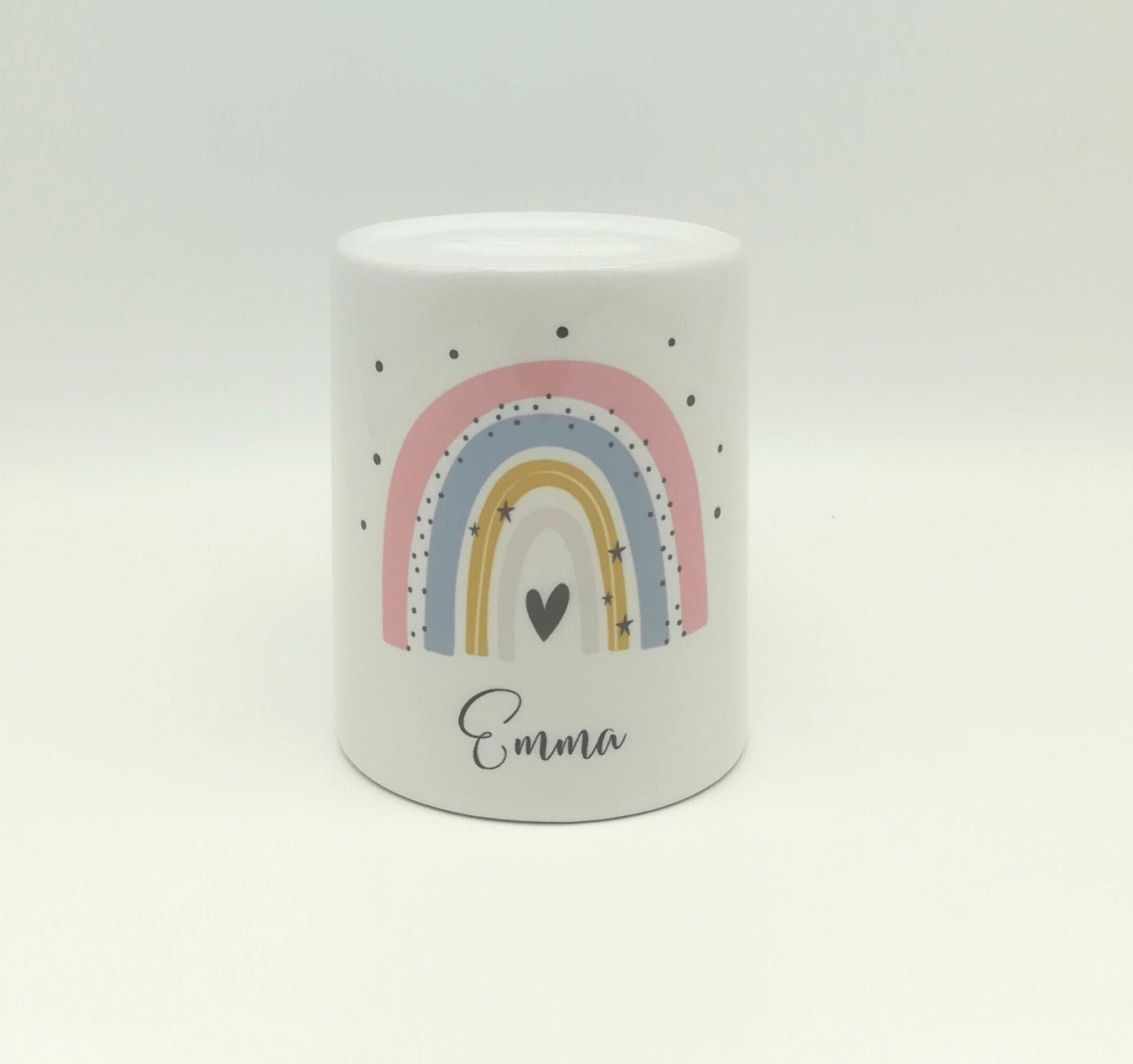 Spardose "Regenbogen pfirsich" personalisiert mit Namen