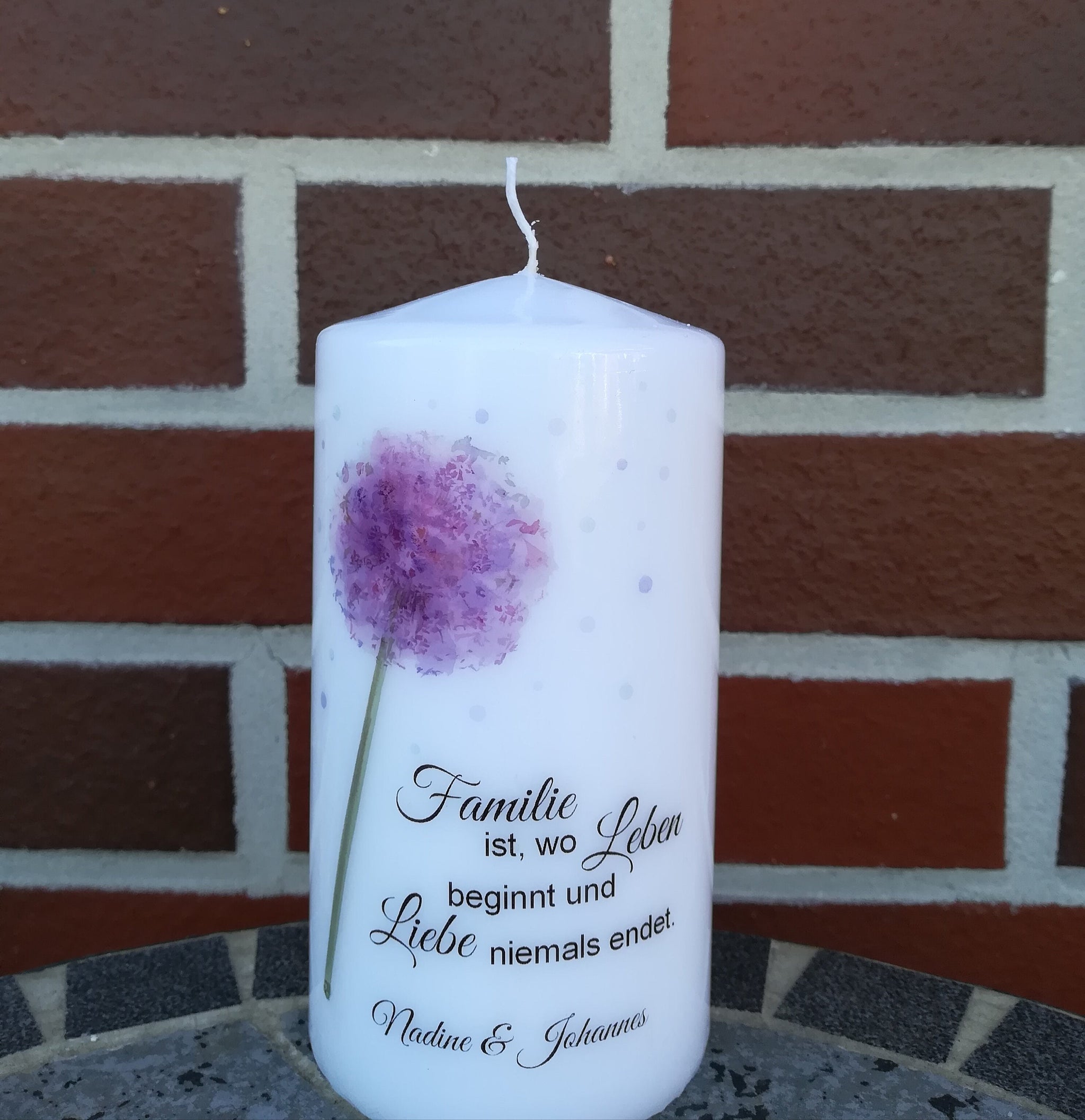 Familienkerze/ Hochzeitskerze personalisiert mit Namen und Spruch "Pusteblume" / Hochzeit/ Familie/