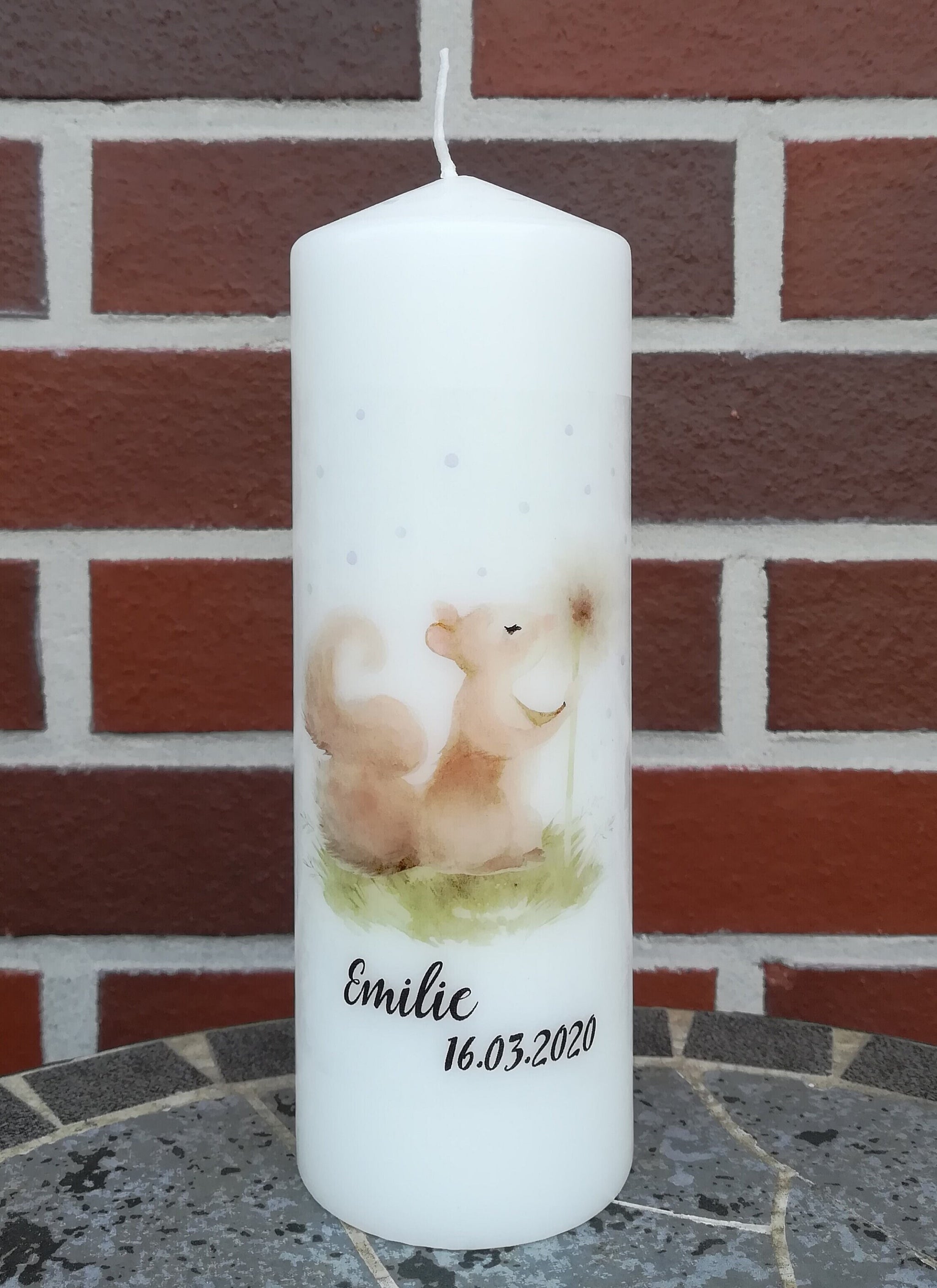 Geburtstagskerze/ Geburtskerze personalisiert "Eichhörnchen pusti " / Geburt/ Taufe/ Geburtstag