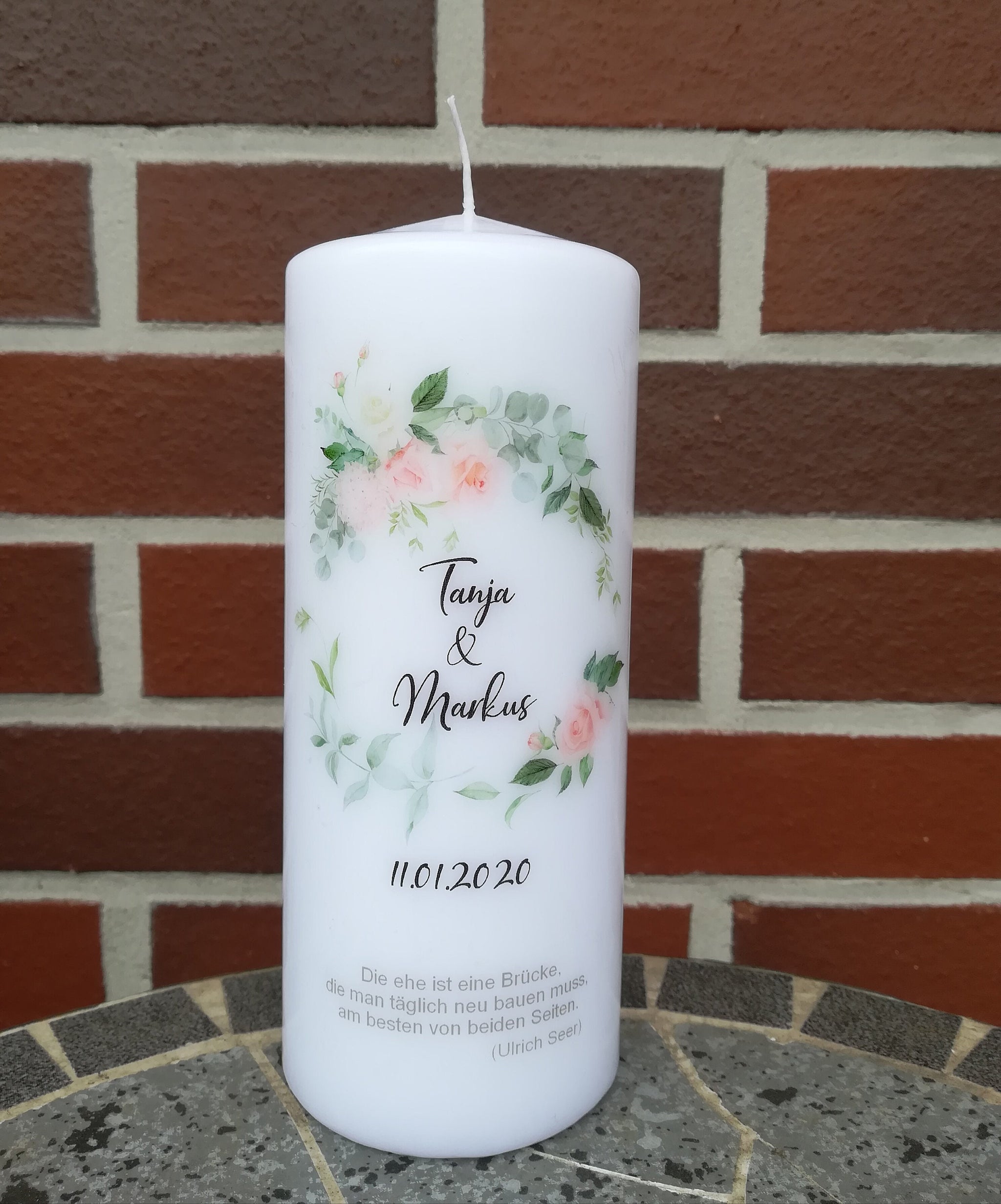 Hochzeitskerze personalisiert mit Namen und Trauspruch "Blumenkranz" / Hochzeit/ Familie/ Trauung/ Hochzeitsgeschenk