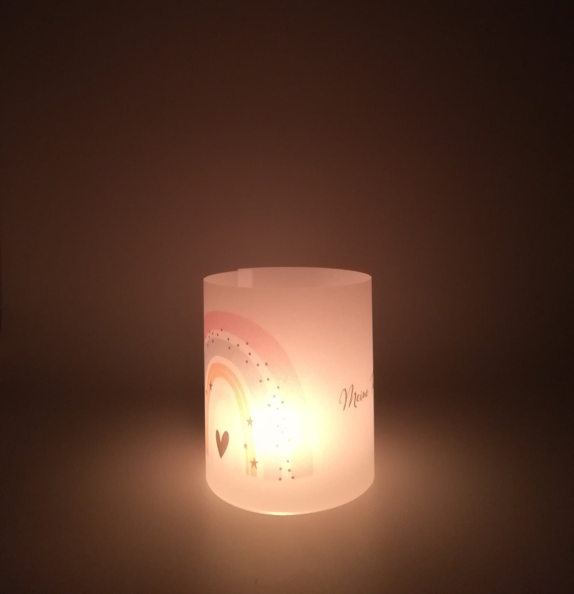 Set 2x Lichthülle, Windlicht zur Taufe "Regenbogen" / personalisiert mit Name und Datum / Spruch