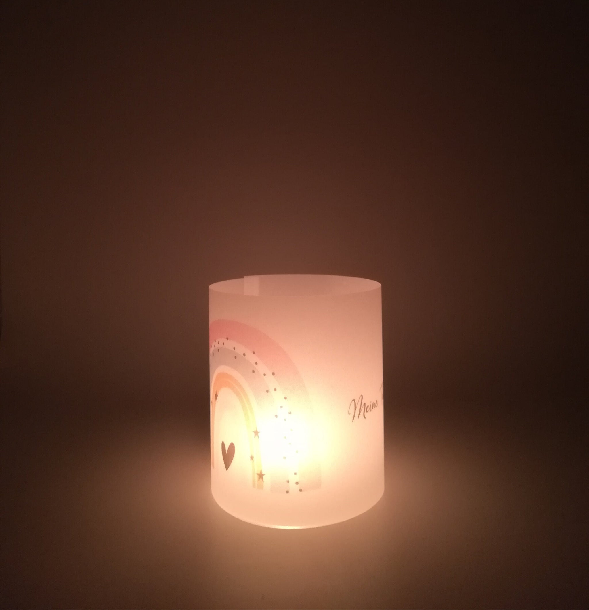 Set 2x Lichthülle, Windlicht zur Taufe "Regenbogen" / personalisiert mit Name und Datum / Spruch