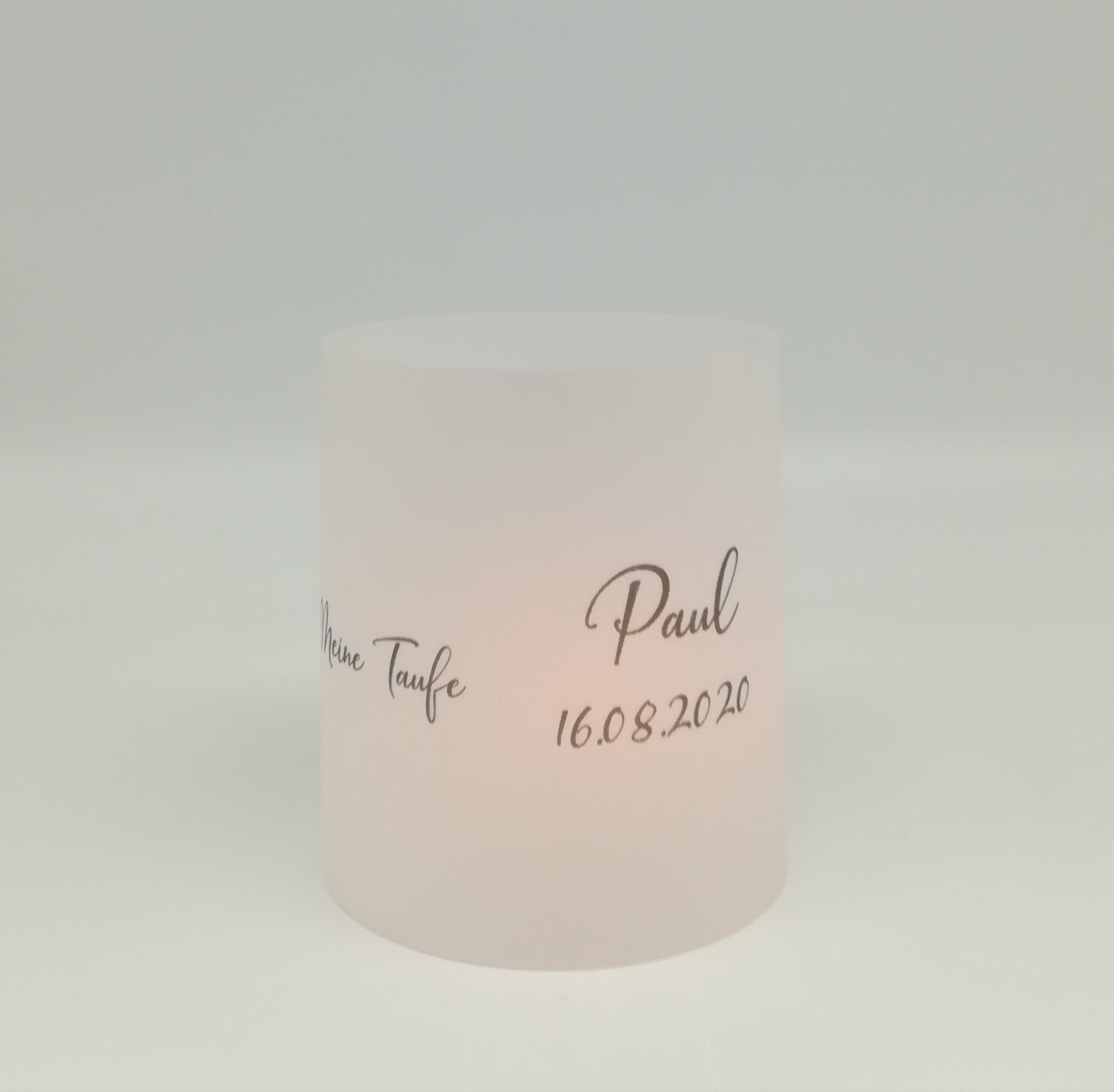 Set 2x Lichthülle, Windlicht zur Taufe "Regenbogen" / personalisiert mit Name und Datum / Spruch