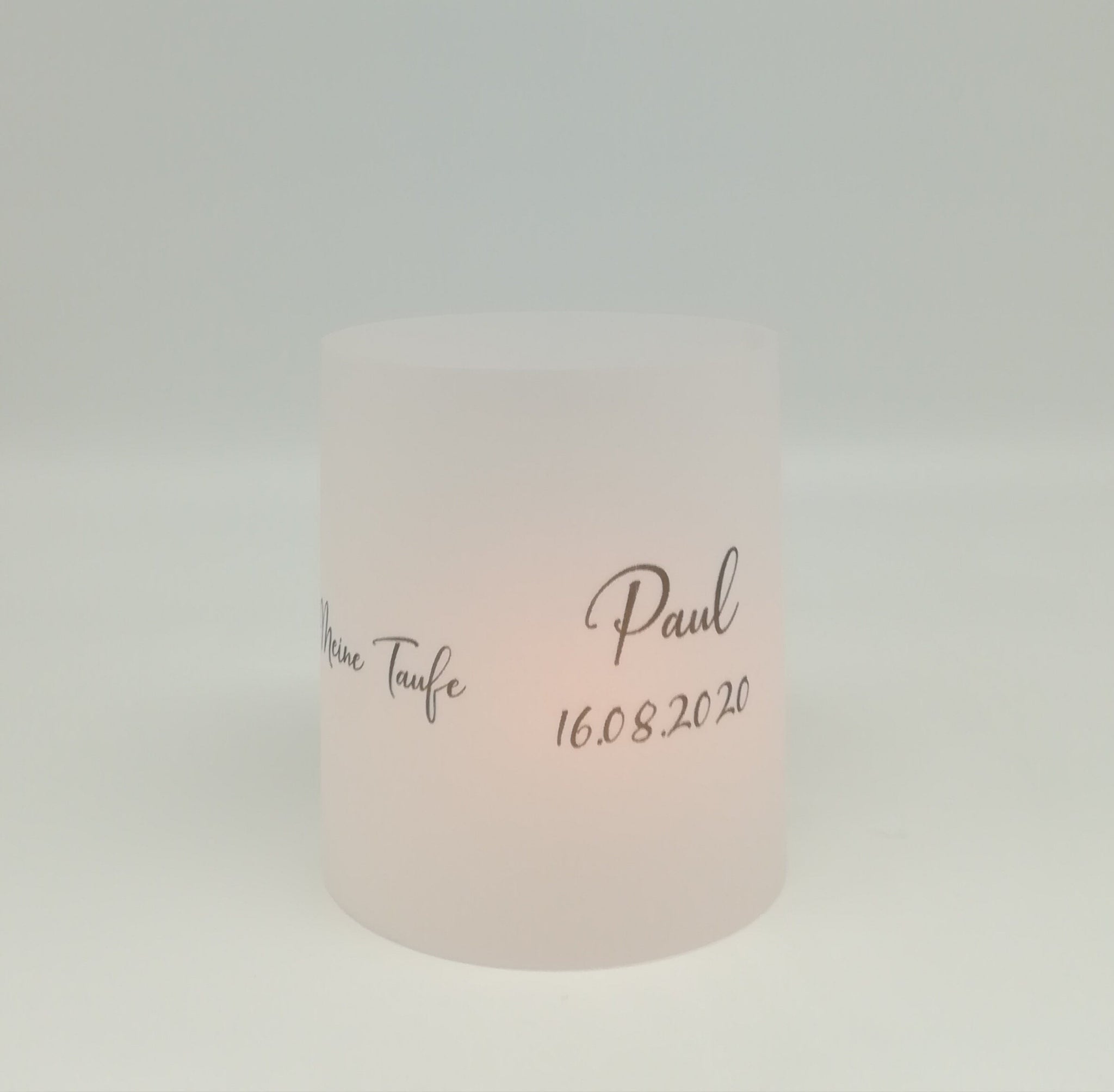 Set 2x Lichthülle, Windlicht zur Taufe "Regenbogen" / personalisiert mit Name und Datum / Spruch