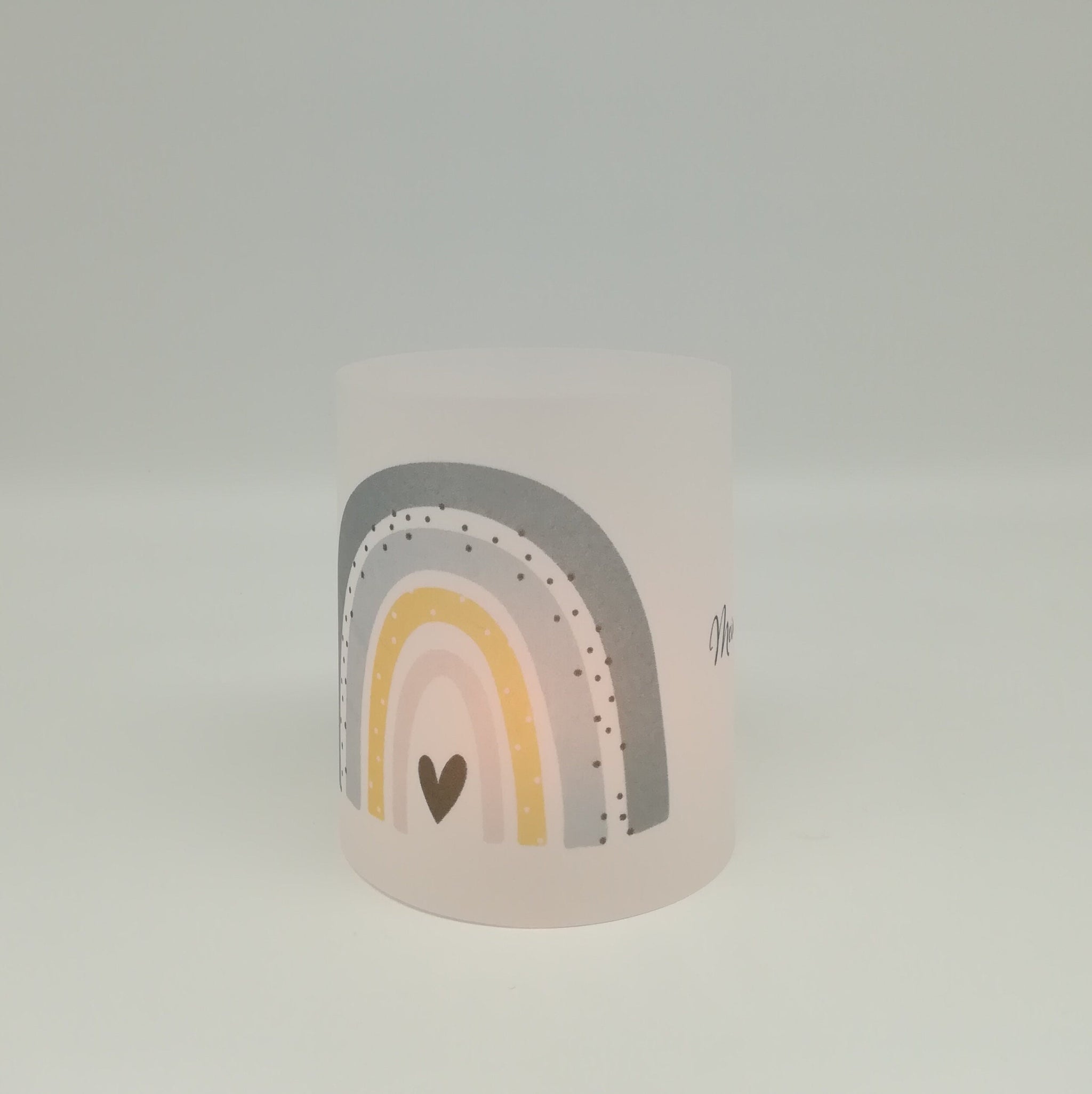 Set 2x Lichthülle, Windlicht zur Taufe "Regenbogen" / personalisiert mit Name und Datum / Spruch