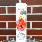 Taufkerze personalisiert mit Namen Datum und Taufspruch "Arche", Junge/ Mädchen/ Regenbogen