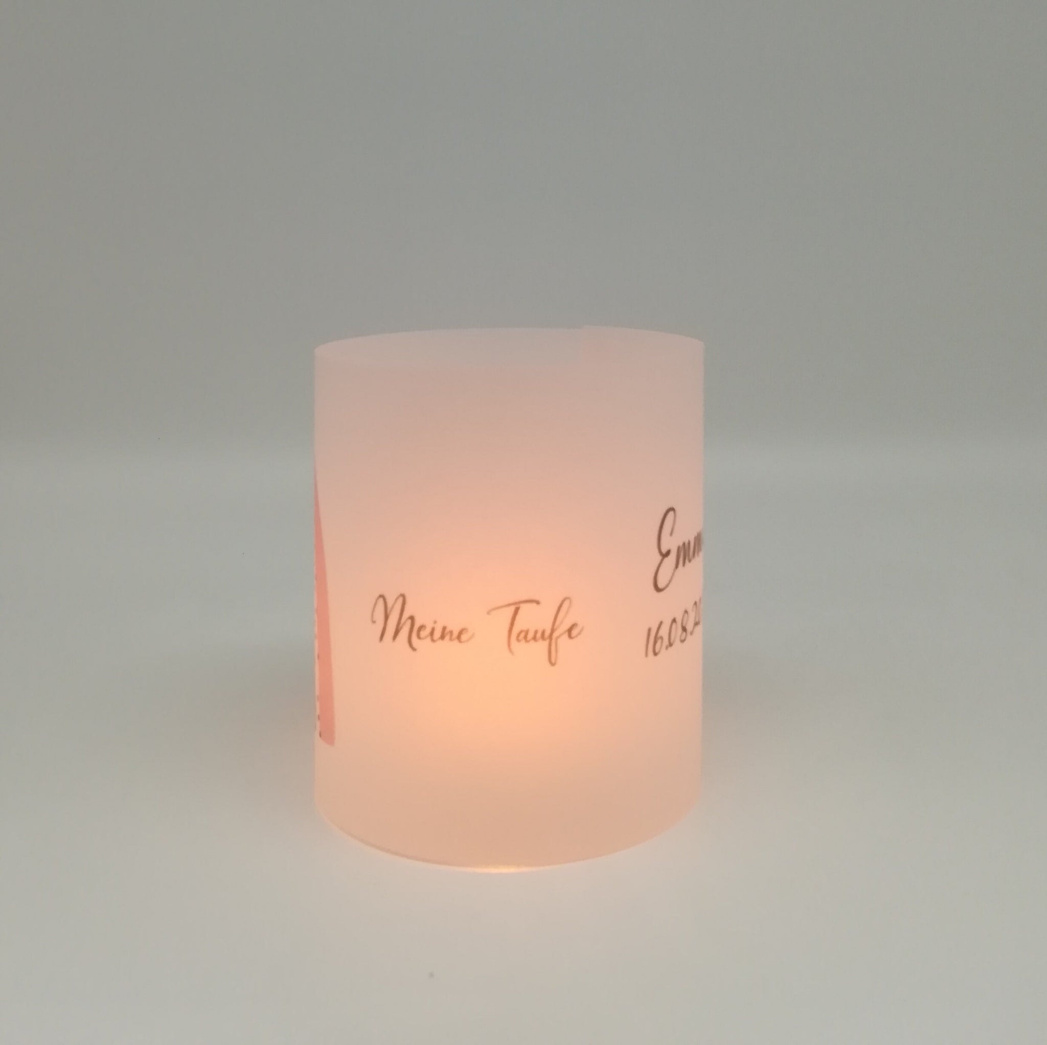 Set 2x Lichthülle, Windlicht zur Taufe "Regenbogen" / personalisiert mit Name und Datum / Spruch