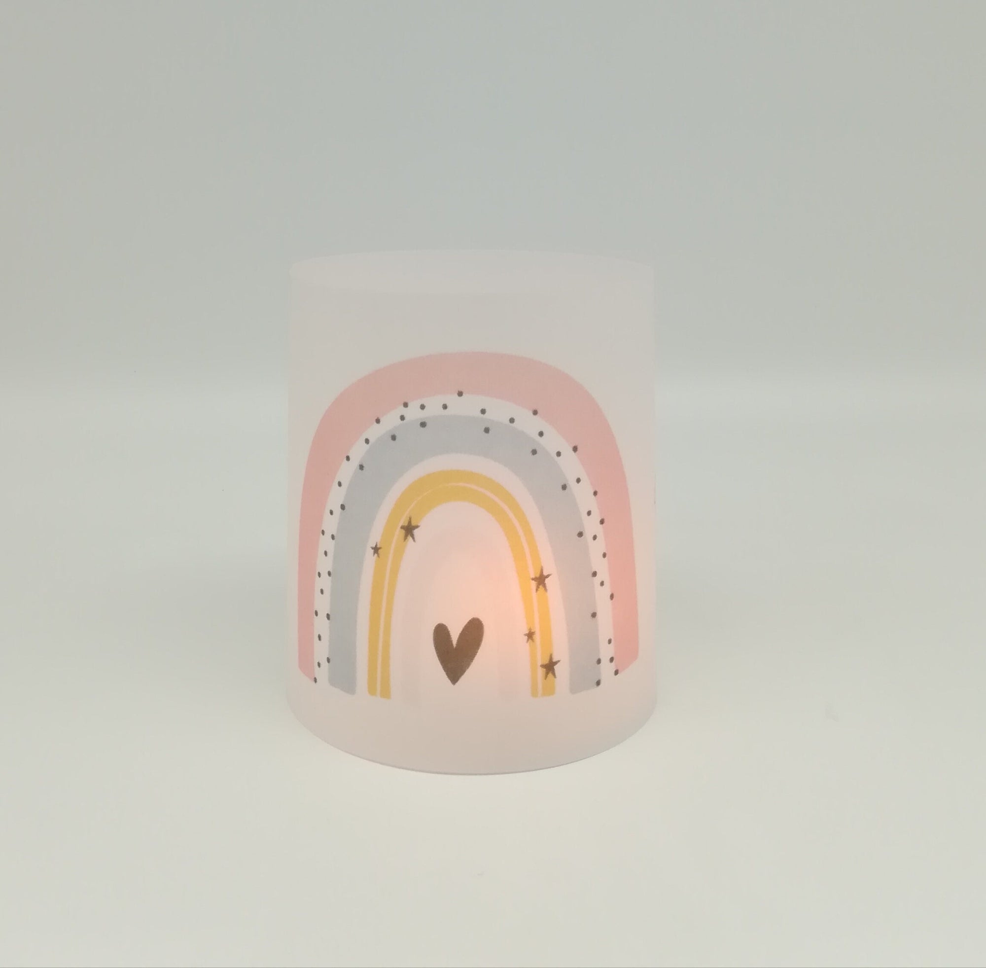 Set 2x Lichthülle, Windlicht zur Taufe "Regenbogen" / personalisiert mit Name und Datum / Spruch