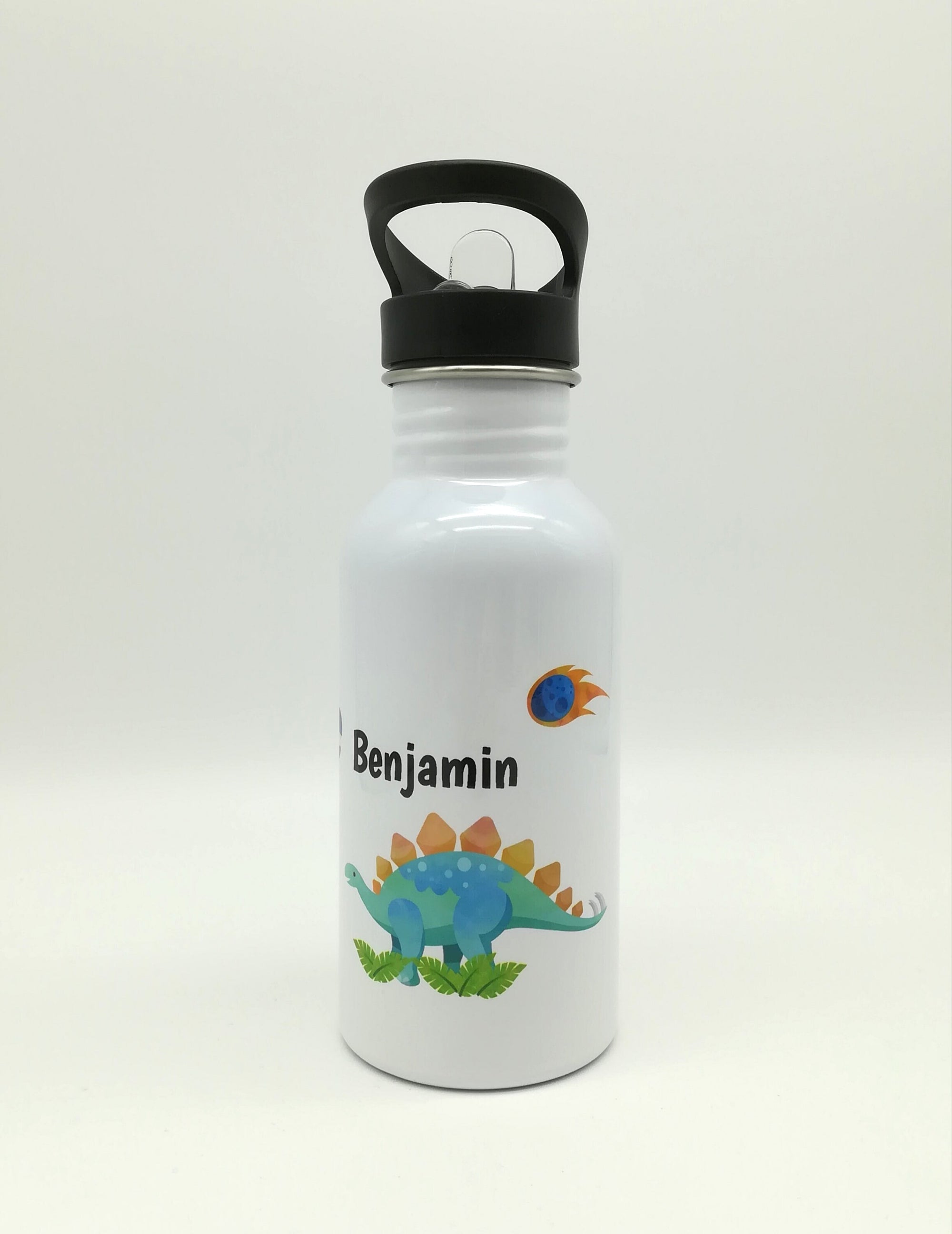 Trinkflasche mit Namen "Dino"/ Kindergarten/ Schule/ Sport/ 500ml mit Strohhalm