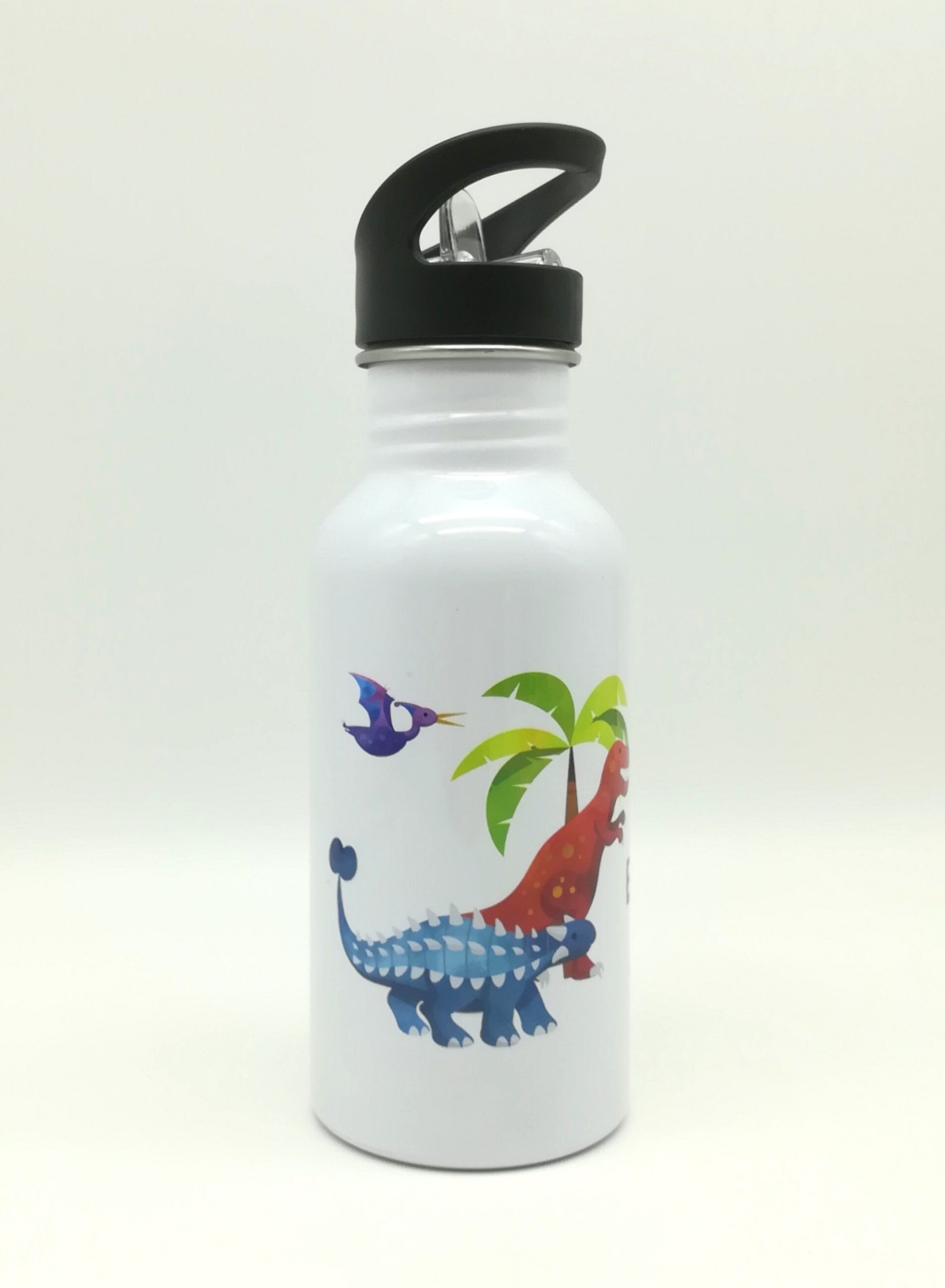 Trinkflasche mit Namen "Dino T-Rex"/ Kindergarten/ Schule/ Sport/ 500ml mit Strohhalm