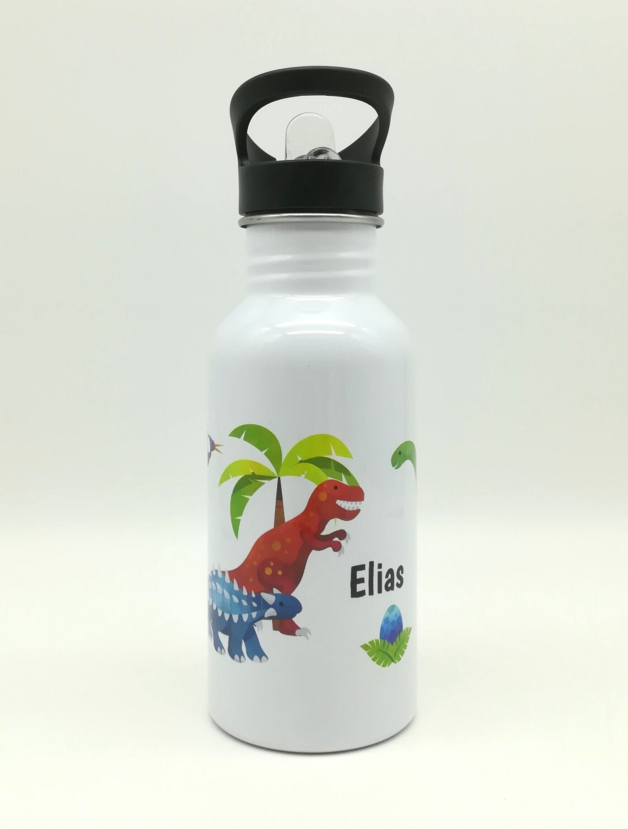 Trinkflasche mit Namen "Dino T-Rex"/ Kindergarten/ Schule/ Sport/ 500ml mit Strohhalm