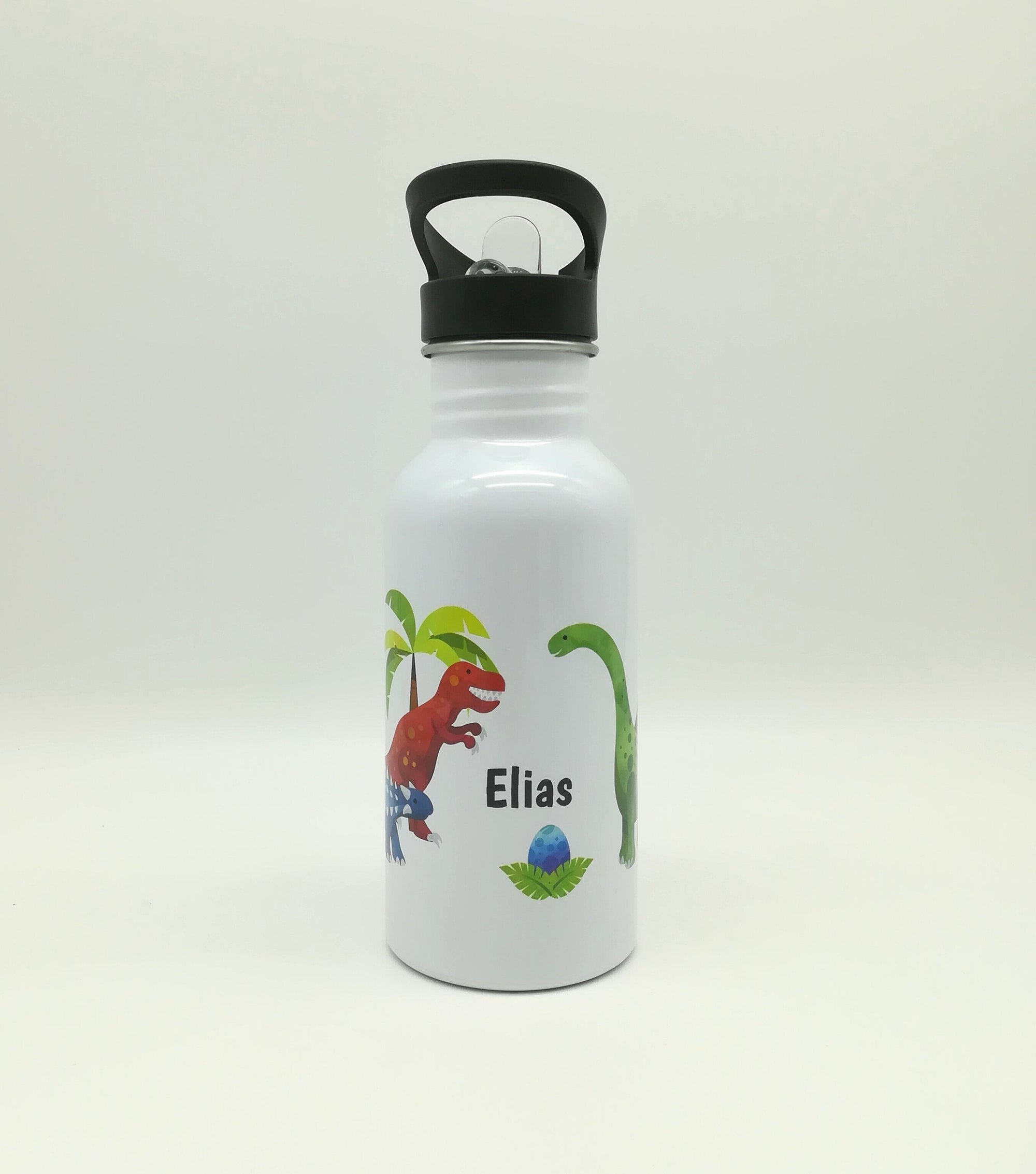 Trinkflasche mit Namen "Dino T-Rex"/ Kindergarten/ Schule/ Sport/ 500ml mit Strohhalm
