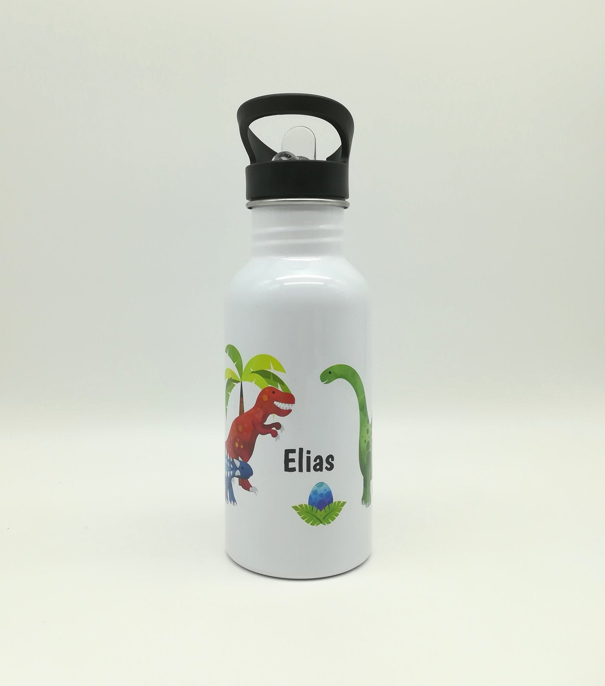 Trinkflasche mit Namen "Dino T-Rex"/ Kindergarten/ Schule/ Sport/ 500ml mit Strohhalm