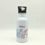 Trinkflasche mit Namen "Zootiere"/ Kindergarten/ Schule/ Sport/ 500ml mit Strohhalm