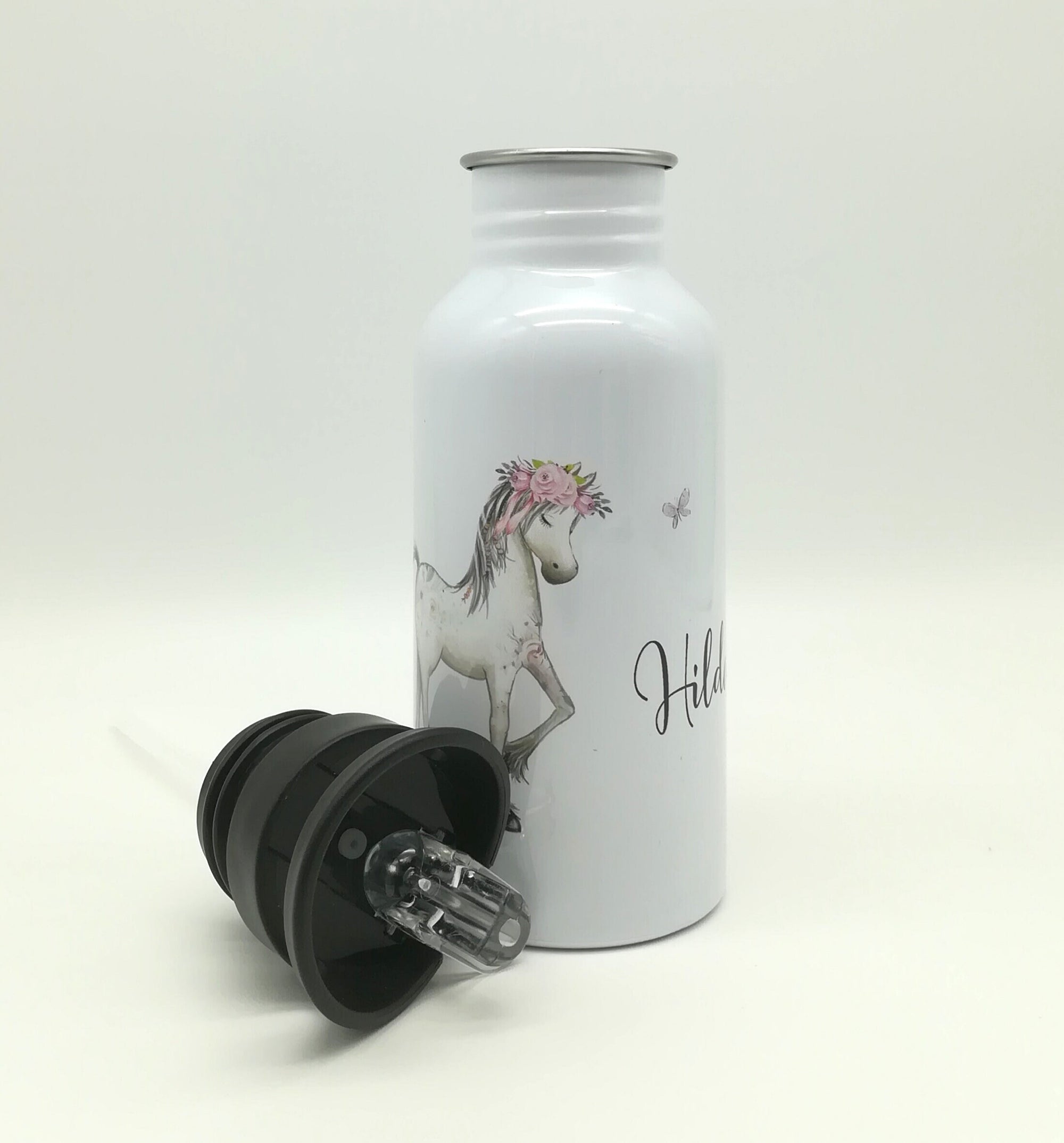 Trinkflasche mit Namen "Pferd"/ Kindergarten/ Schule/ Sport/ 500ml mit Strohhalm