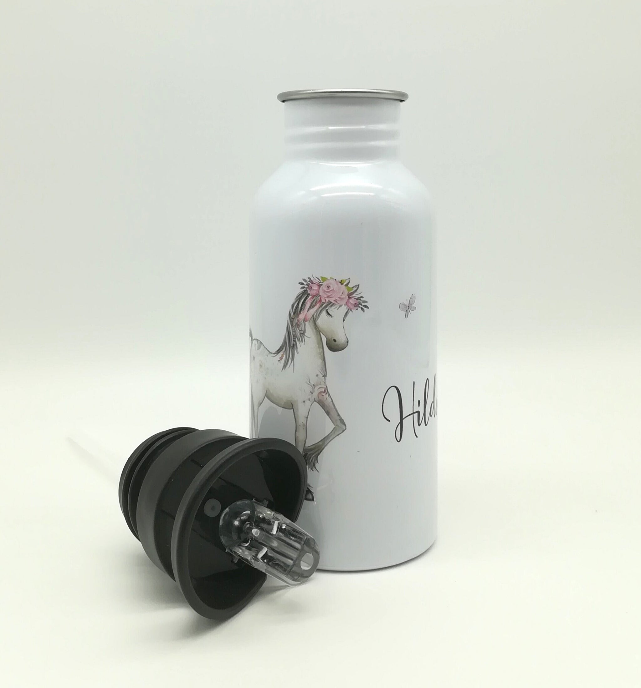 Trinkflasche mit Namen "Pferd"/ Kindergarten/ Schule/ Sport/ 500ml mit Strohhalm