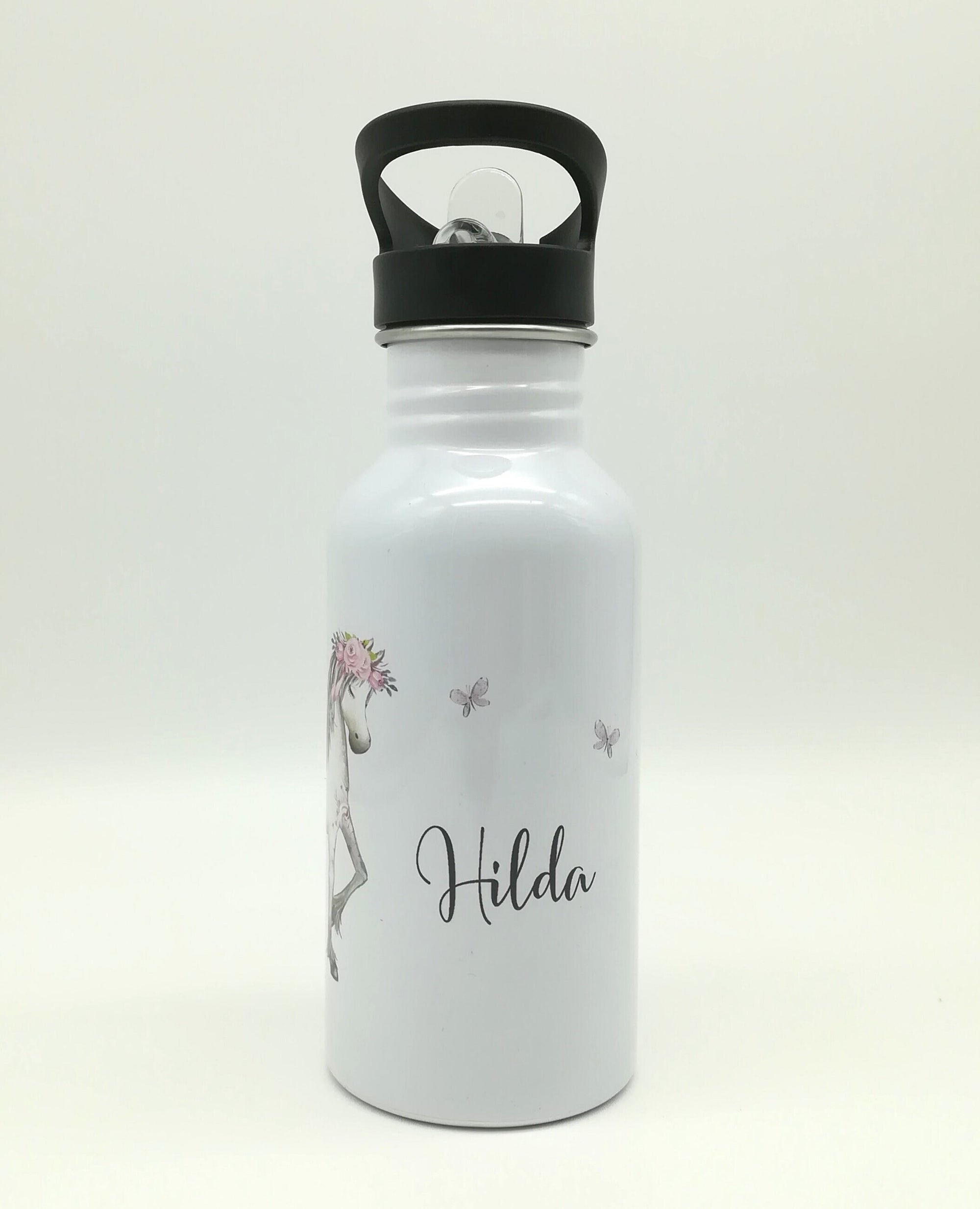 Trinkflasche mit Namen "Pferd"/ Kindergarten/ Schule/ Sport/ 500ml mit Strohhalm