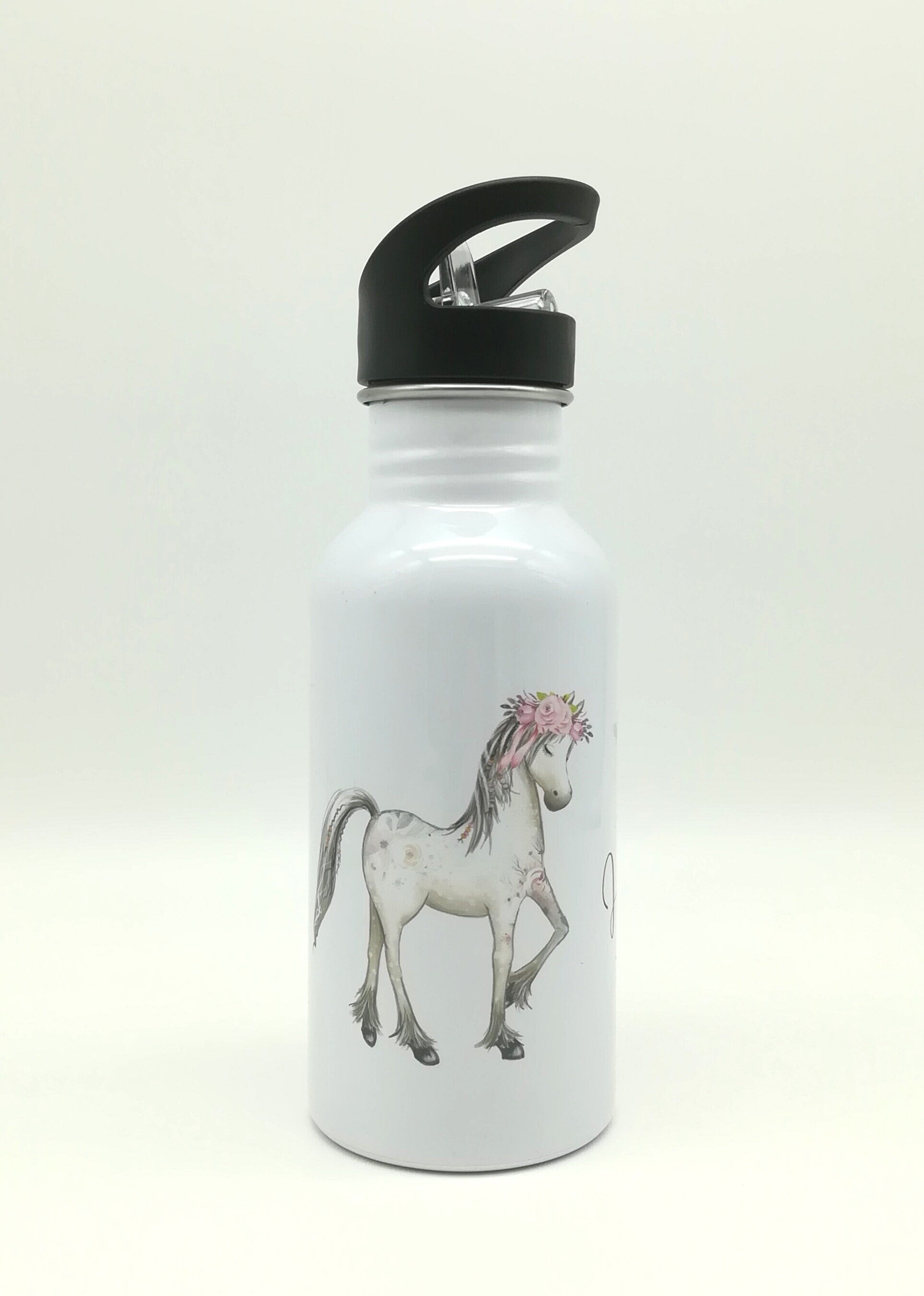 Trinkflasche mit Namen "Pferd"/ Kindergarten/ Schule/ Sport/ 500ml mit Strohhalm