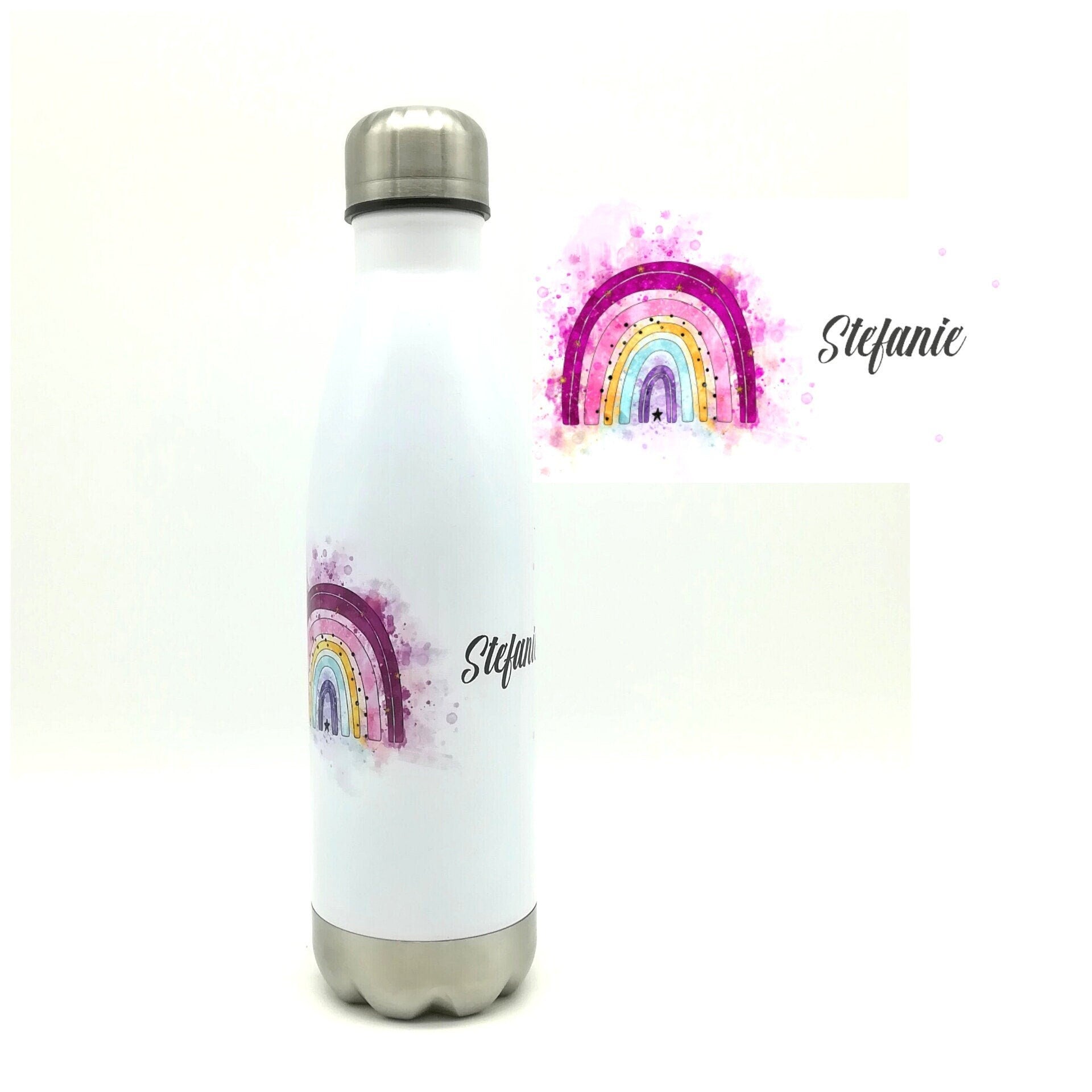 Thermosflasche mit Namen "Regenbogen pink" / Edelstahl Trinkflasche für Kinder und Erwachsene/ Wasserflasche/ 500ml/350ml
