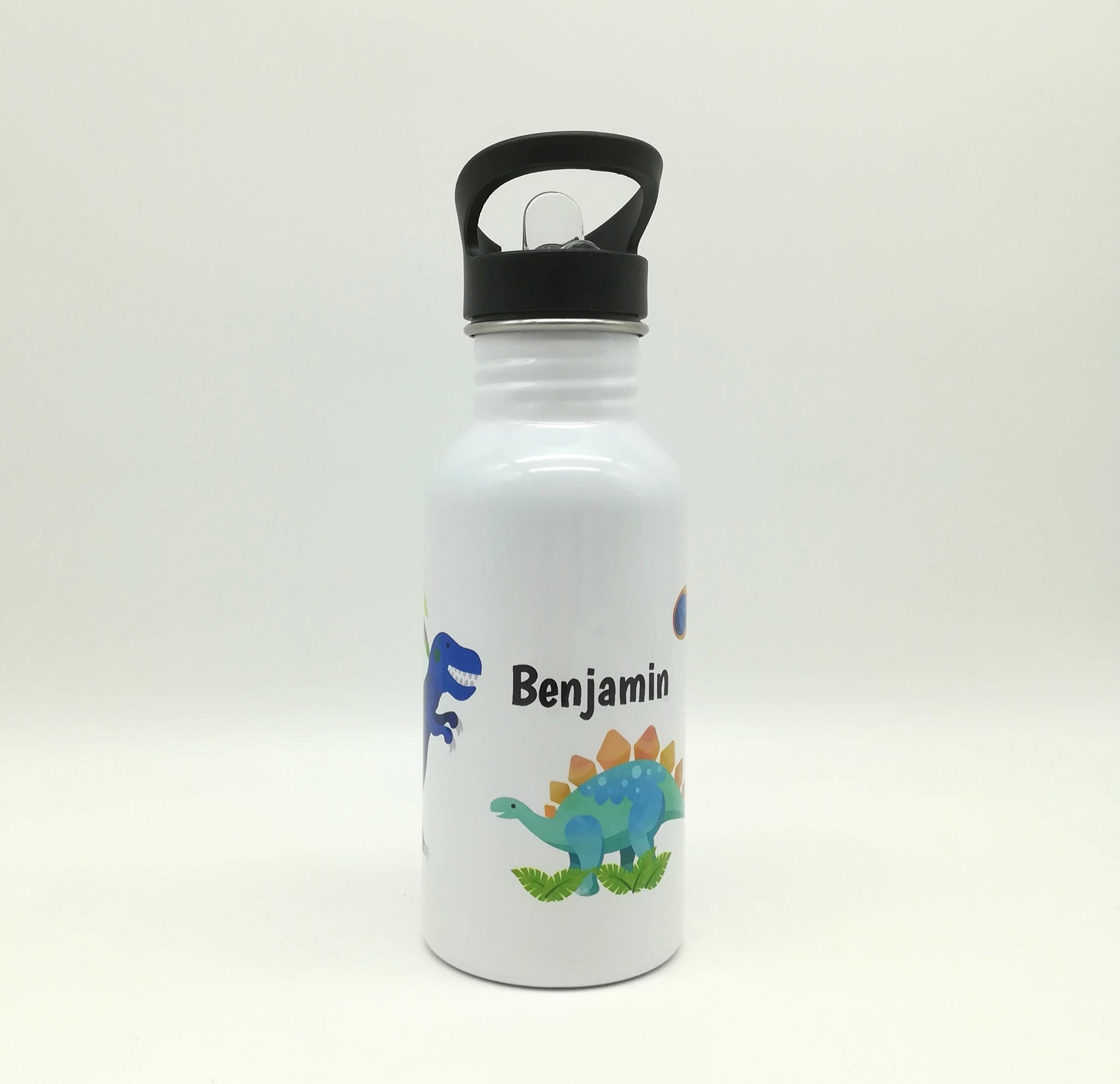 Trinkflasche mit Namen "Dino"/ Kindergarten/ Schule/ Sport/ 500ml mit Strohhalm