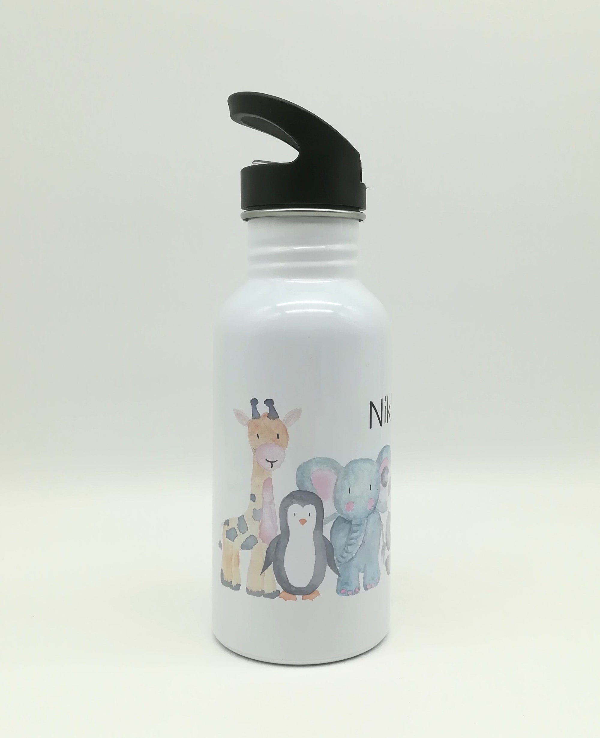Trinkflasche mit Namen "Zootiere"/ Kindergarten/ Schule/ Sport/ 500ml mit Strohhalm