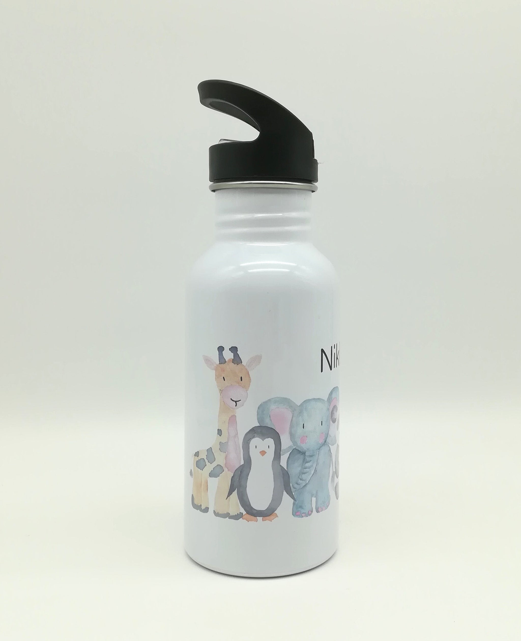 Trinkflasche mit Namen "Zootiere"/ Kindergarten/ Schule/ Sport/ 500ml mit Strohhalm
