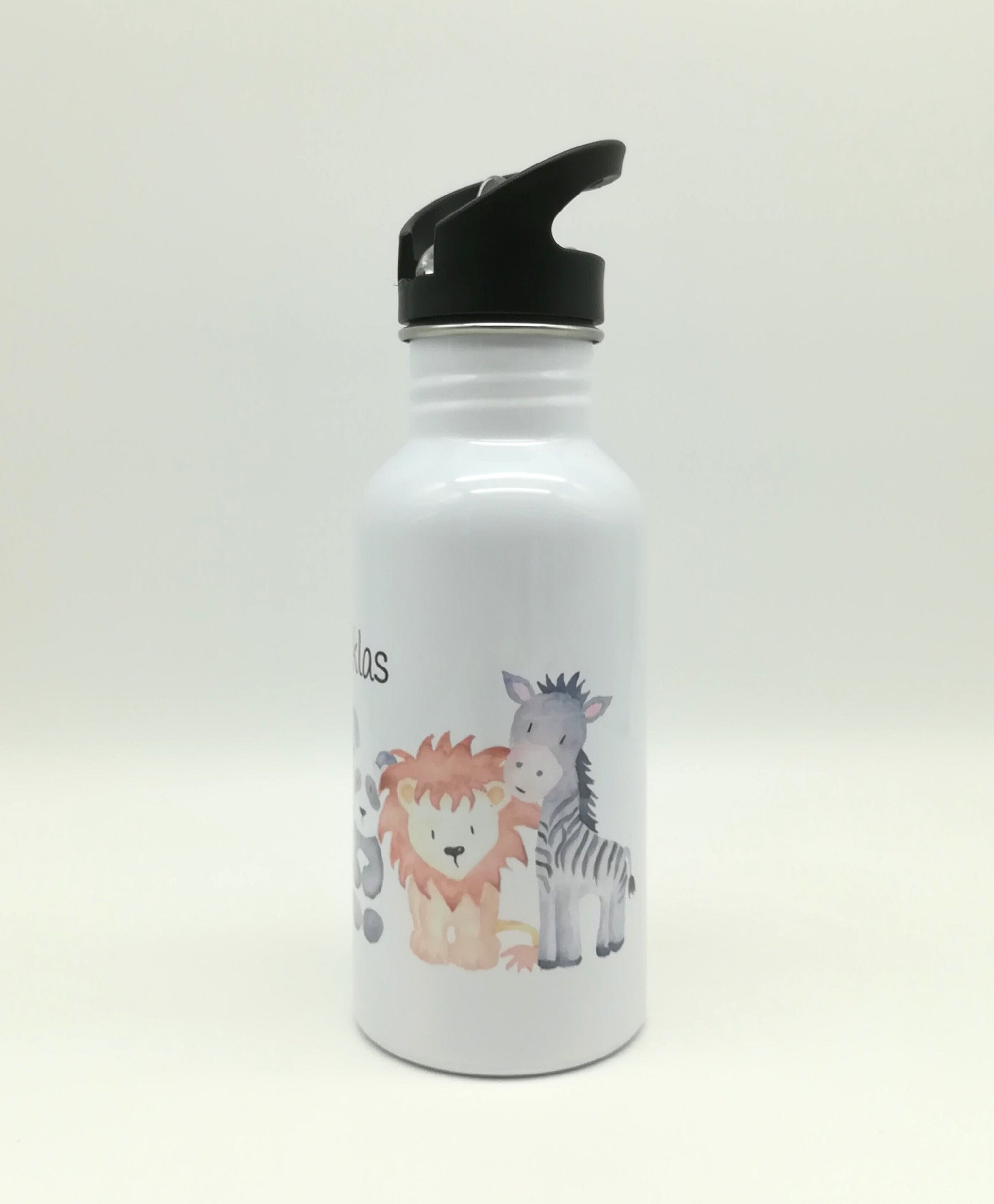 Trinkflasche mit Namen "Zootiere"/ Kindergarten/ Schule/ Sport/ 500ml mit Strohhalm
