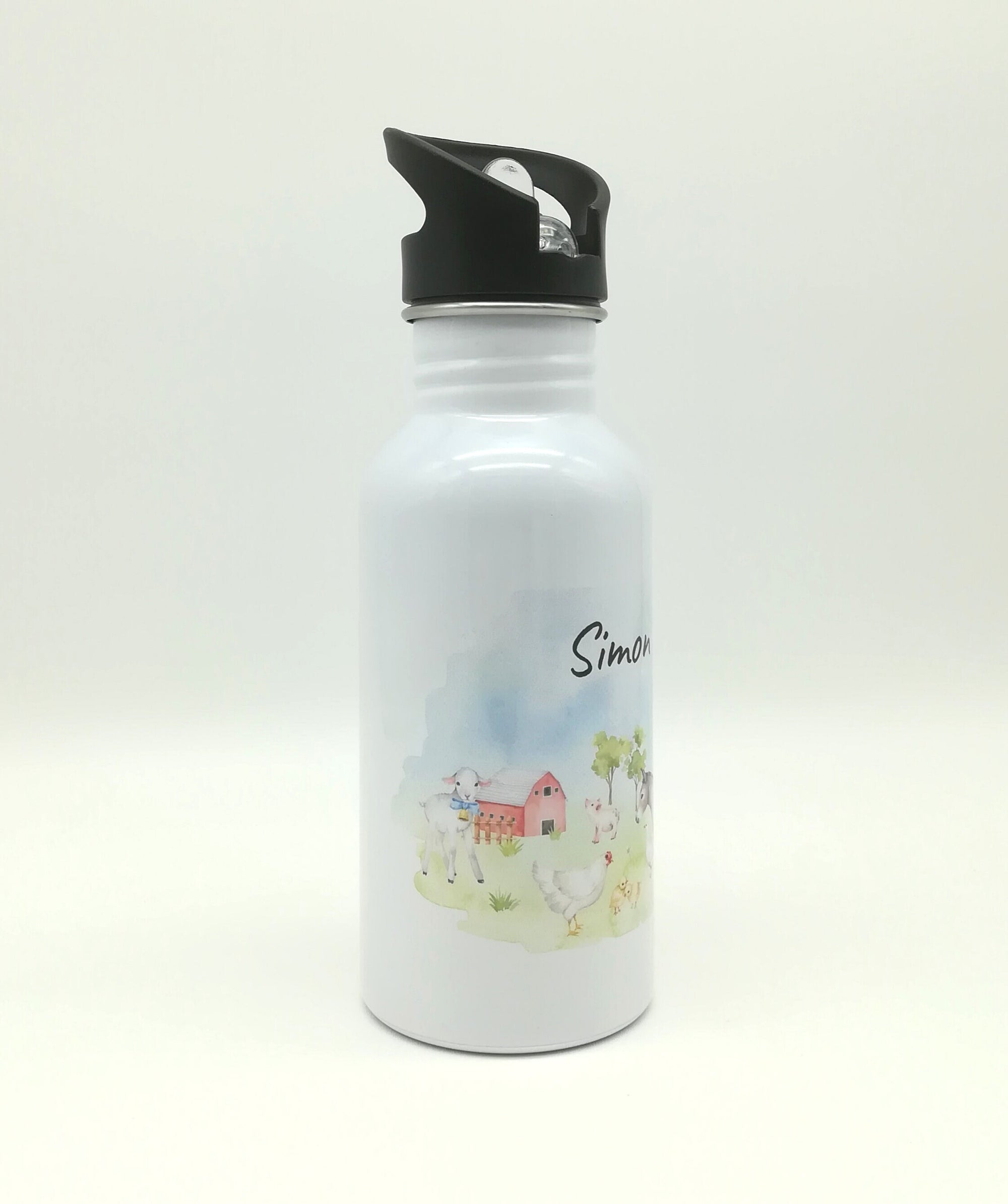Trinkflasche mit Namen "Farmtiere"/ Kindergarten/ Schule/ Sport/ 500ml mit Strohhalm
