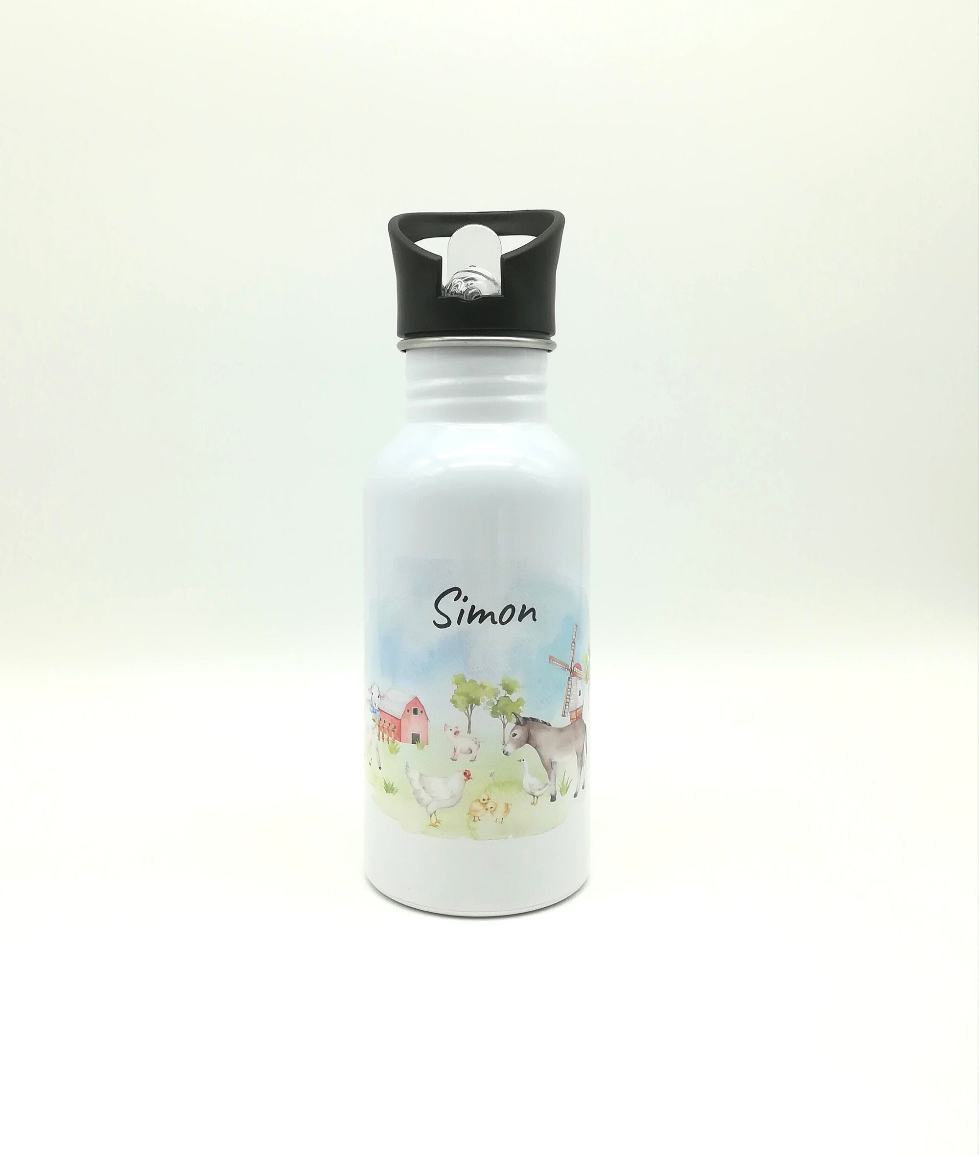 Trinkflasche mit Namen "Farmtiere"/ Kindergarten/ Schule/ Sport/ 500ml mit Strohhalm