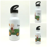 Trinkflasche mit Namen "Traktor"/ Kindergarten/ Schule/ Sport/ 500ml mit Strohhalm