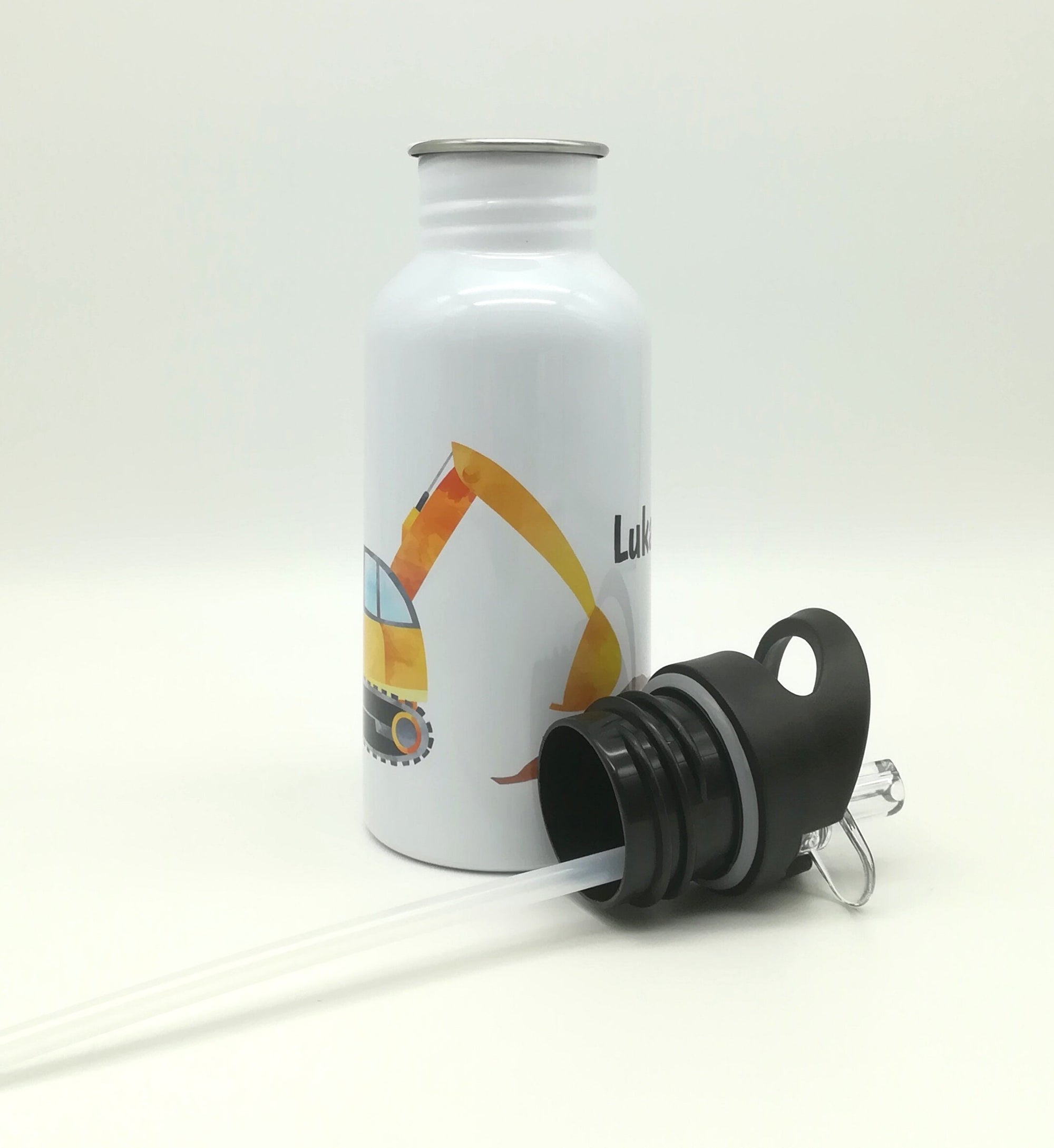 Trinkflasche mit Namen "Bagger"/ Kindergarten/ Schule/ Sport/ 500ml mit Strohhalm