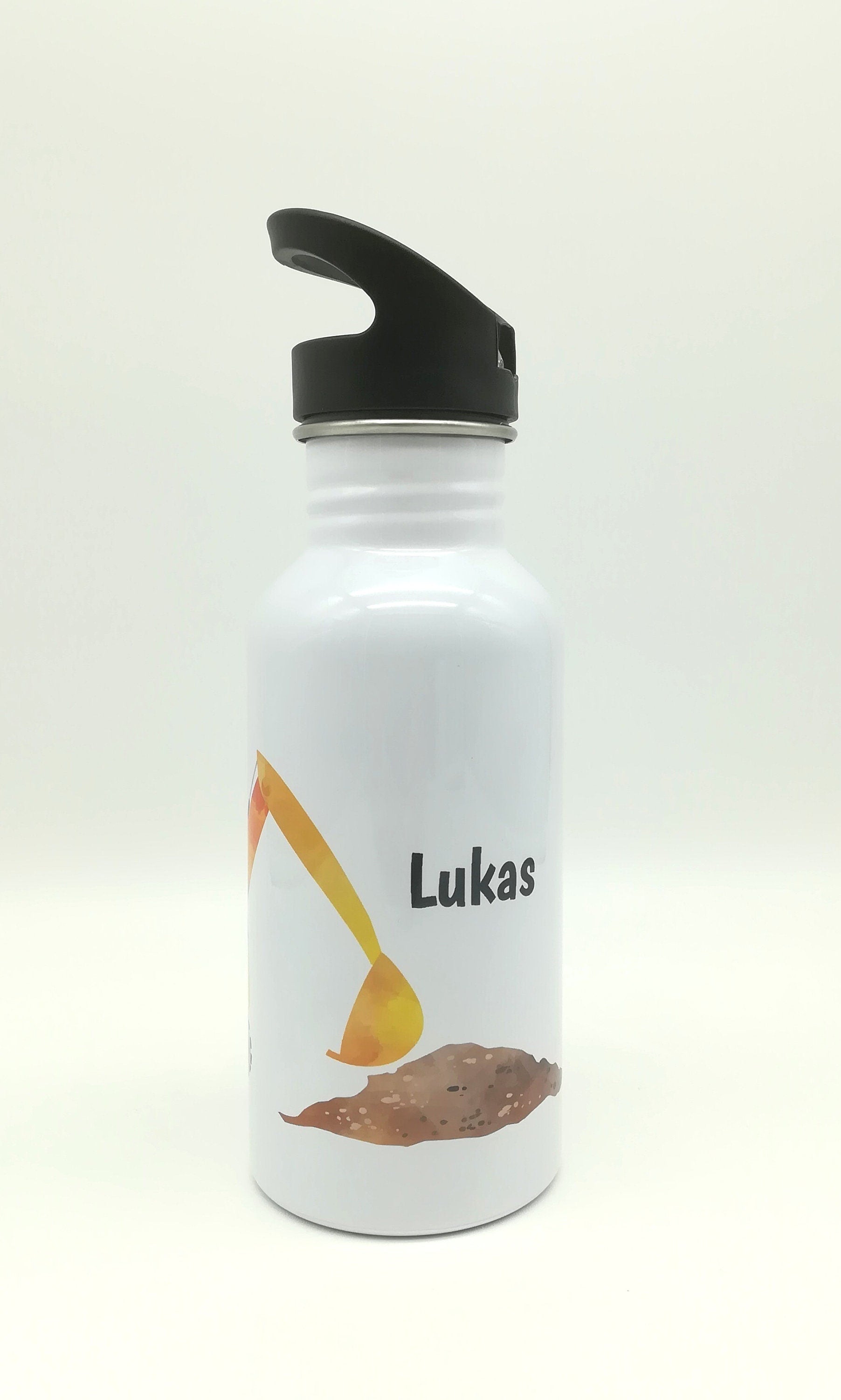 Trinkflasche mit Namen "Bagger"/ Kindergarten/ Schule/ Sport/ 500ml mit Strohhalm